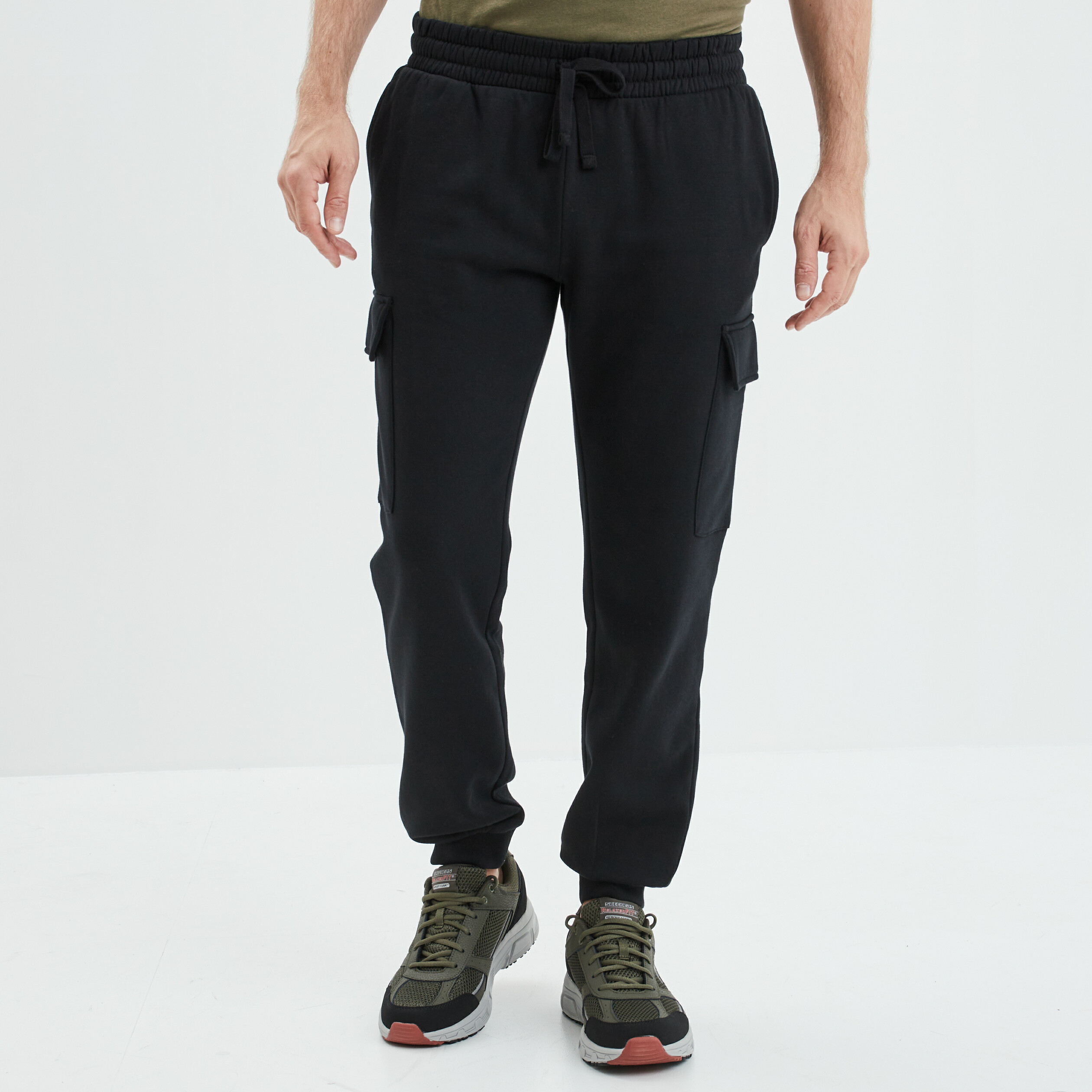 Pantalon jogging cargo molleton noir homme