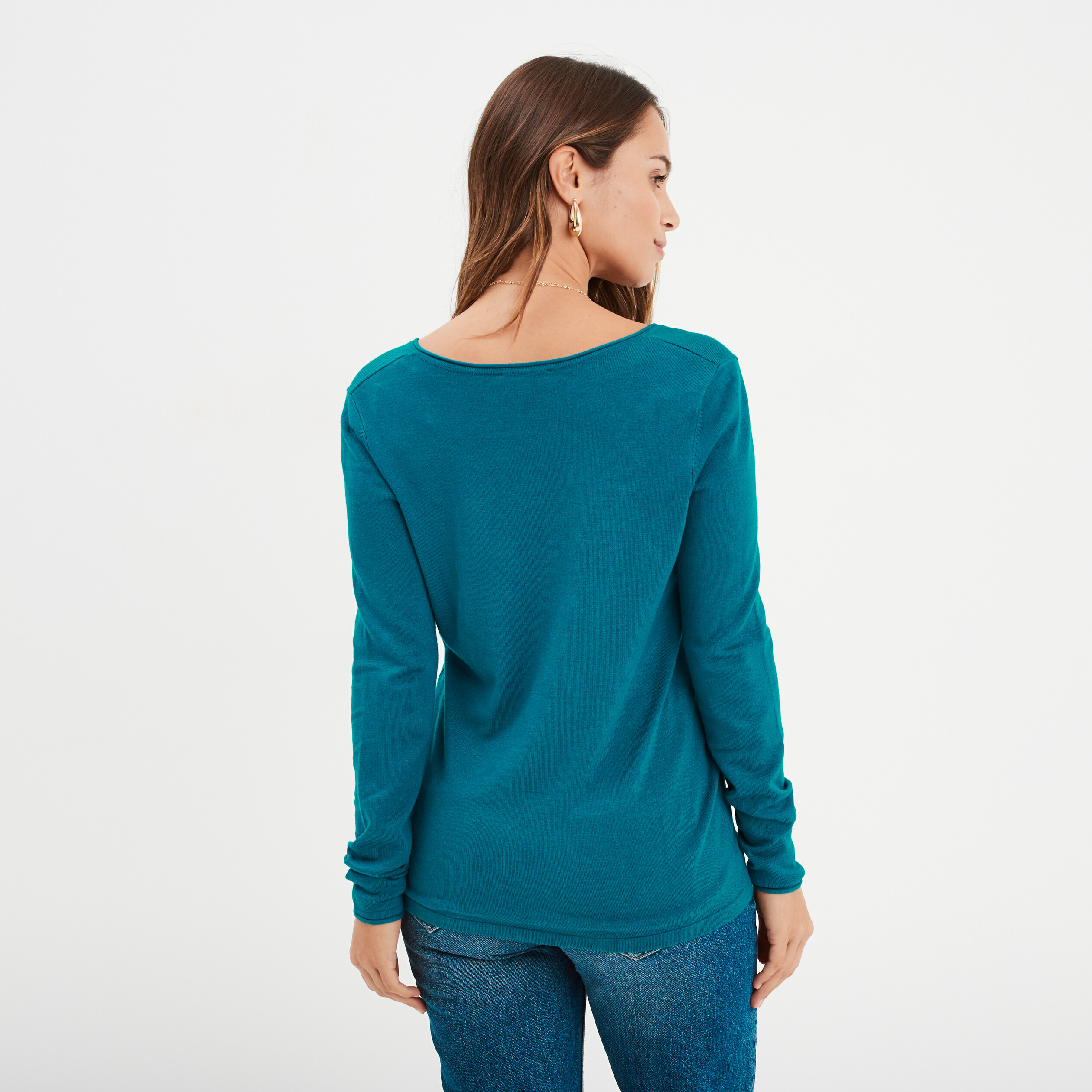 pull ajuste avec col en v bleu canard femme Pull ajusté avec col en V bleu canard femme