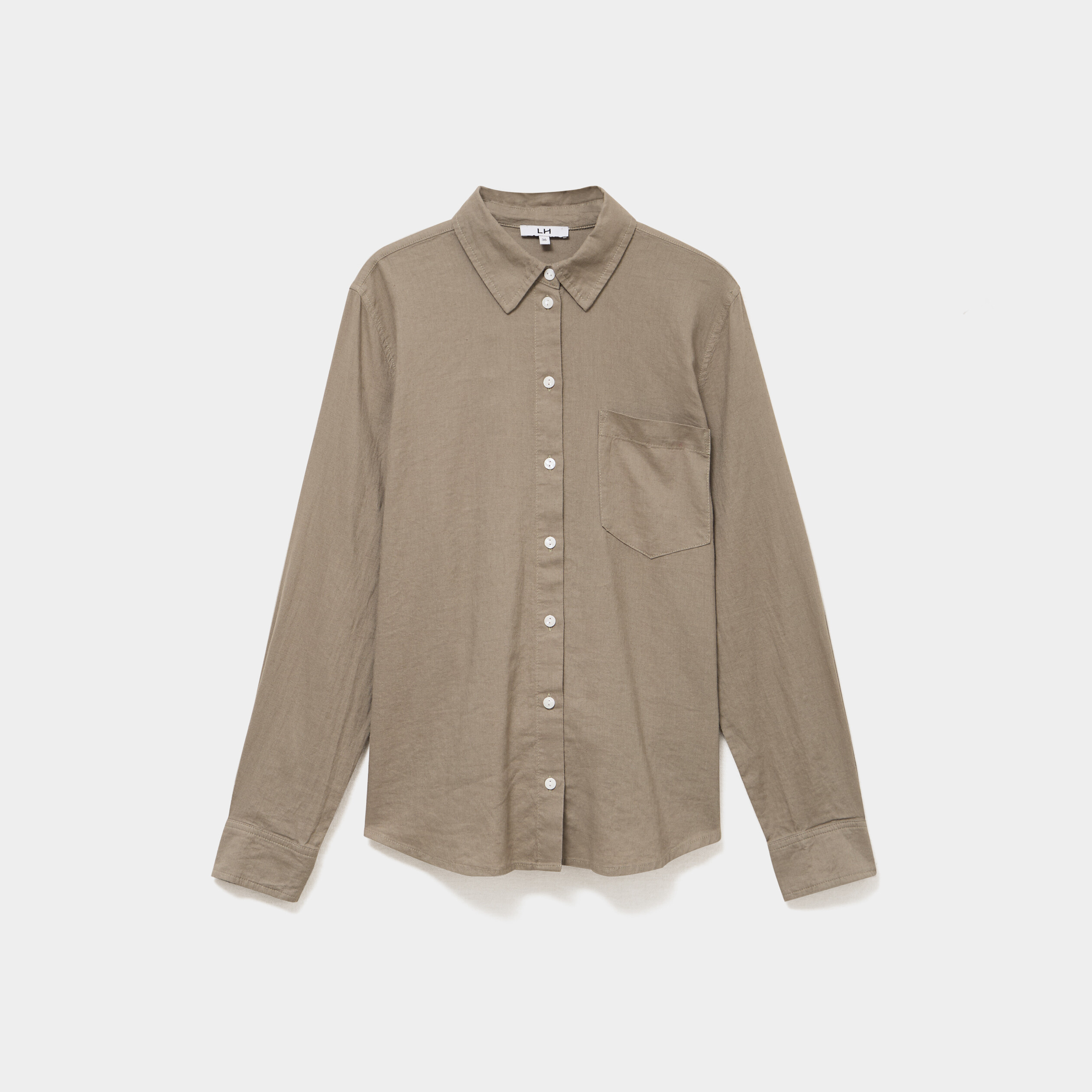 Chemise lin m&eacute;lang&eacute; manches longues vert kaki femme