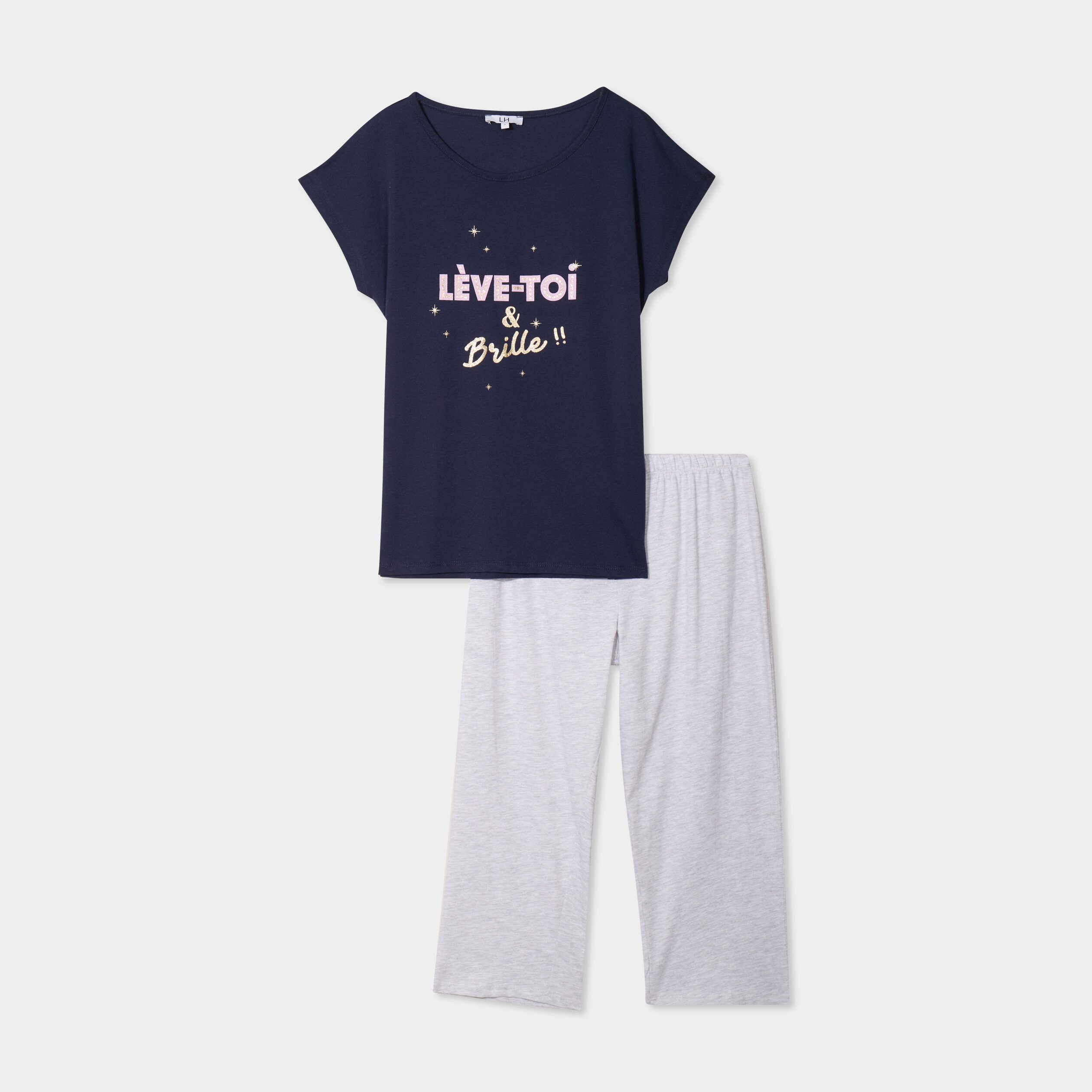 ensemble pyjama corsaire t shirt coton bleu marine femme Ensemble pyjama corsaire t-shirt coton bleu marine femme