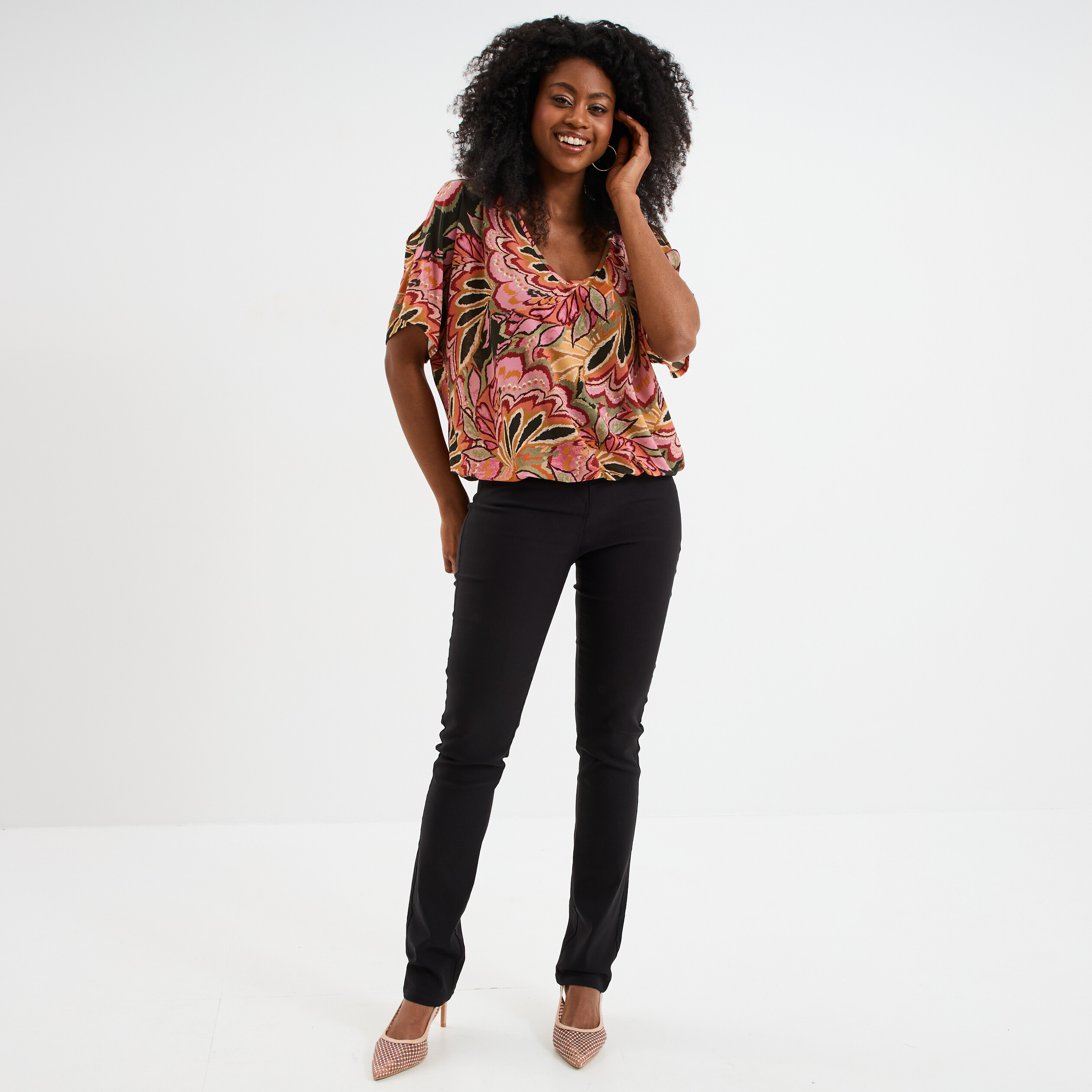 T-shirt manches courtes amples multicolore femme