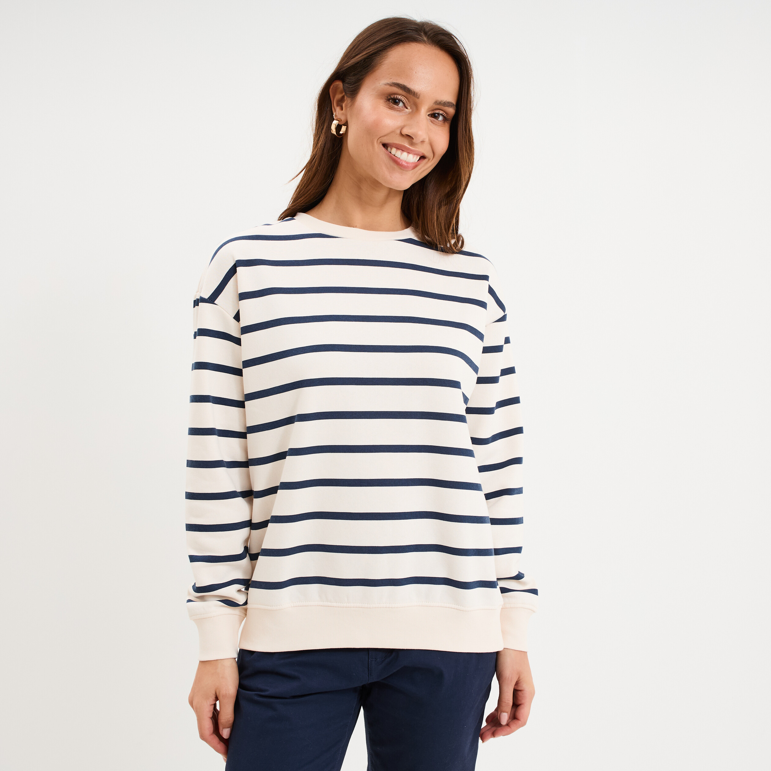 Sweat marini&egrave;re molleton manches longues ecru femme