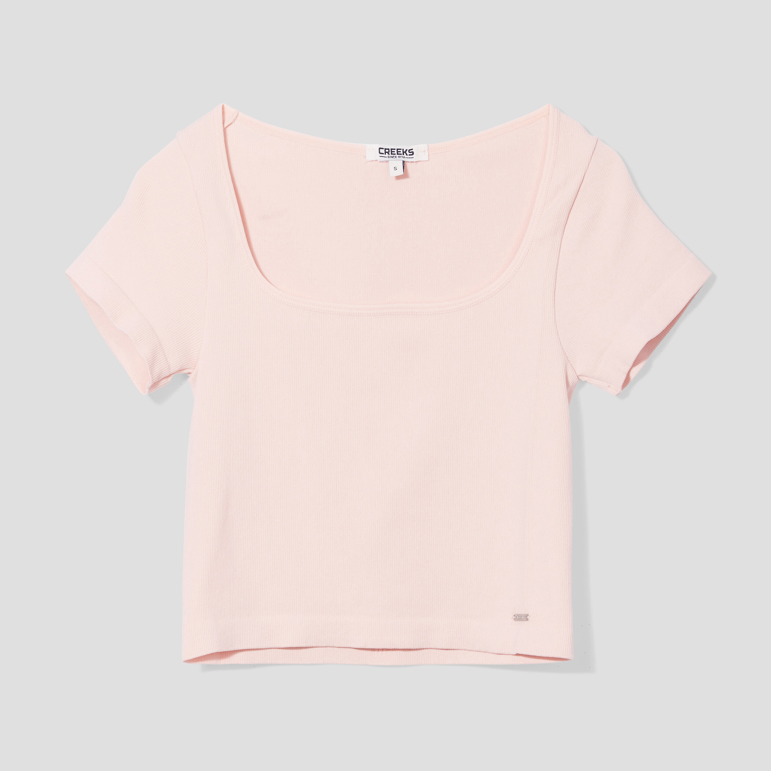 t shirt cropped encolure carree creeks rose poudree femme T-shirt cropped encolure carrée Creeks rose poudrée femme