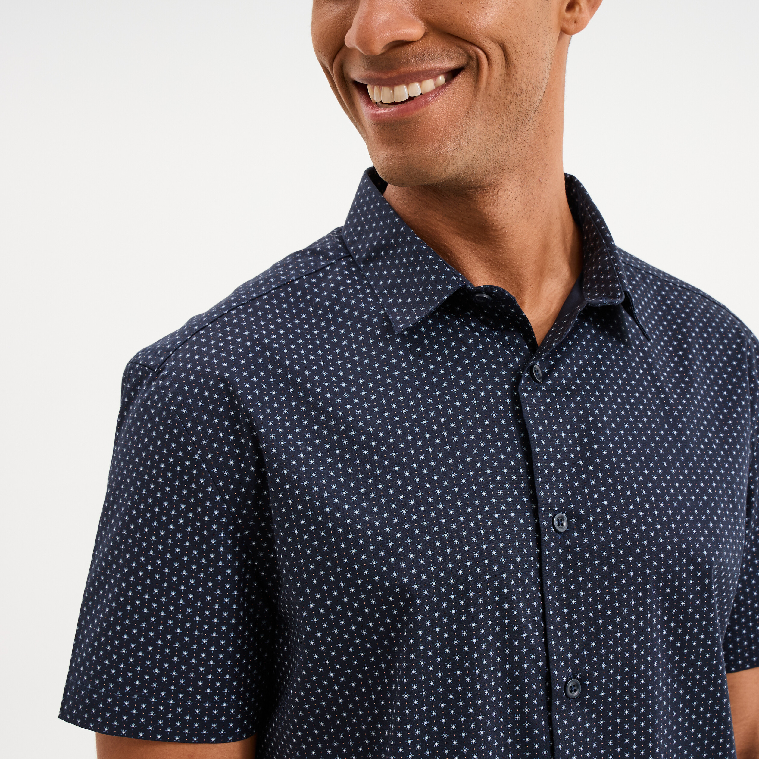 Chemise manches courtes coton bleu marine homme