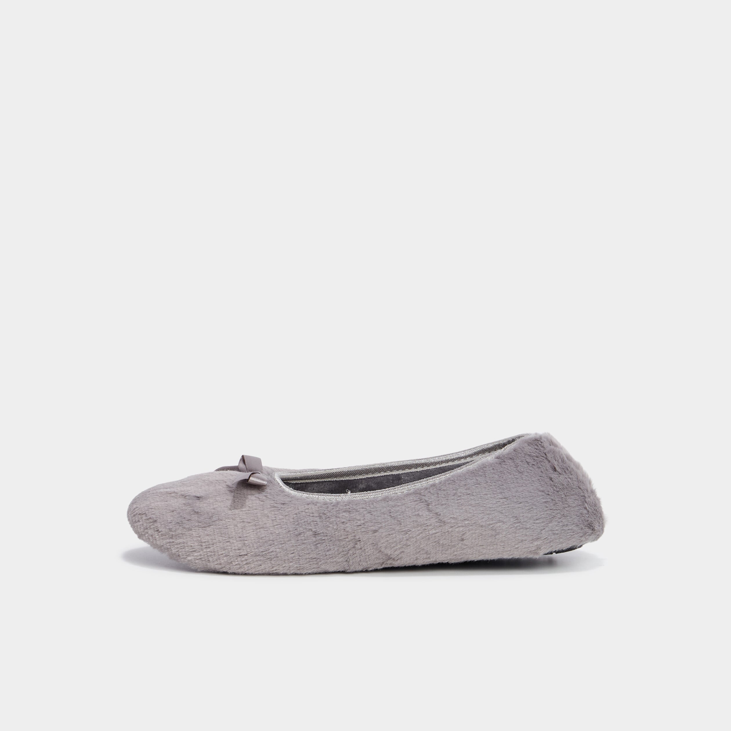 Chaussons ballerines effet polaire gris femme