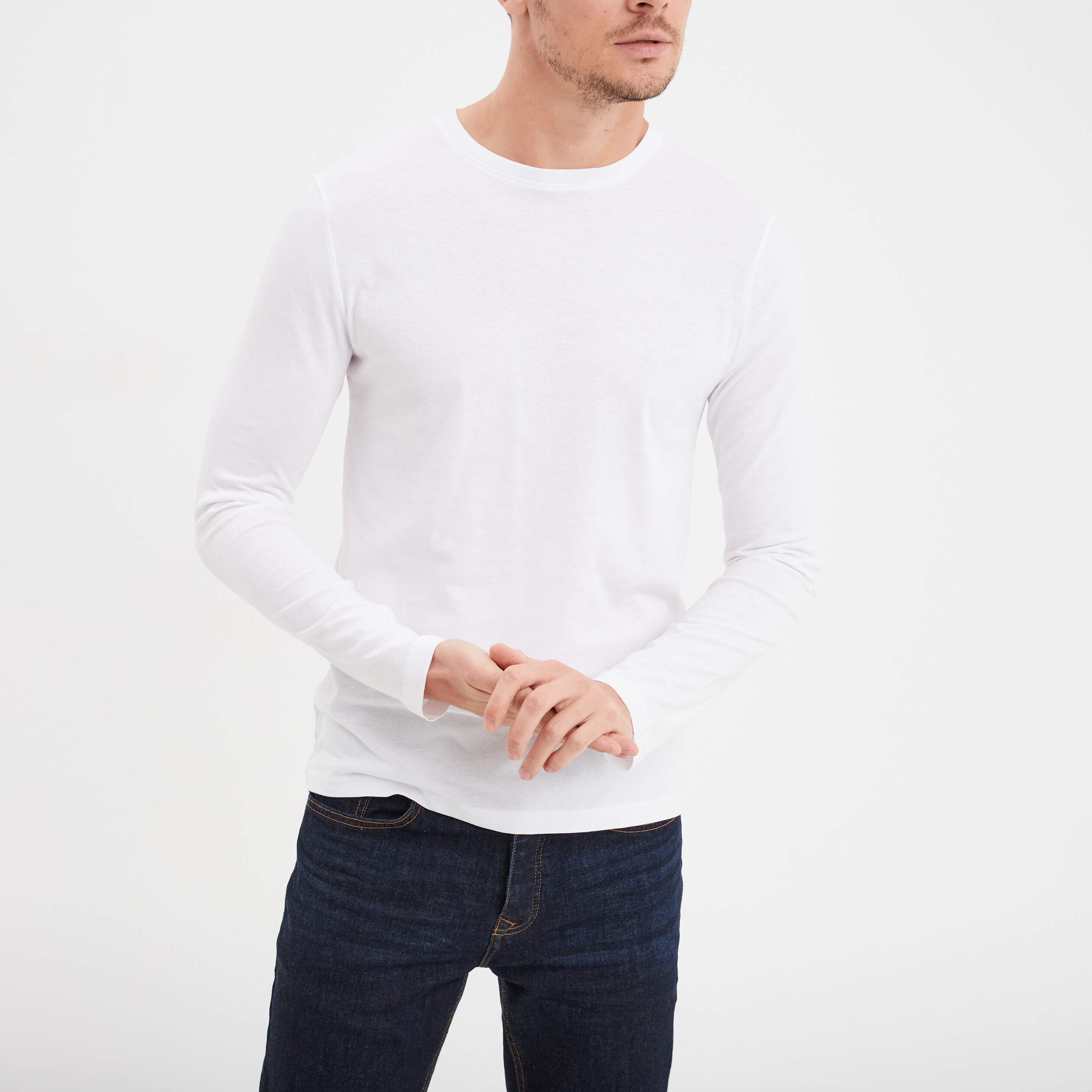 T-shirt manches longues blanc homme