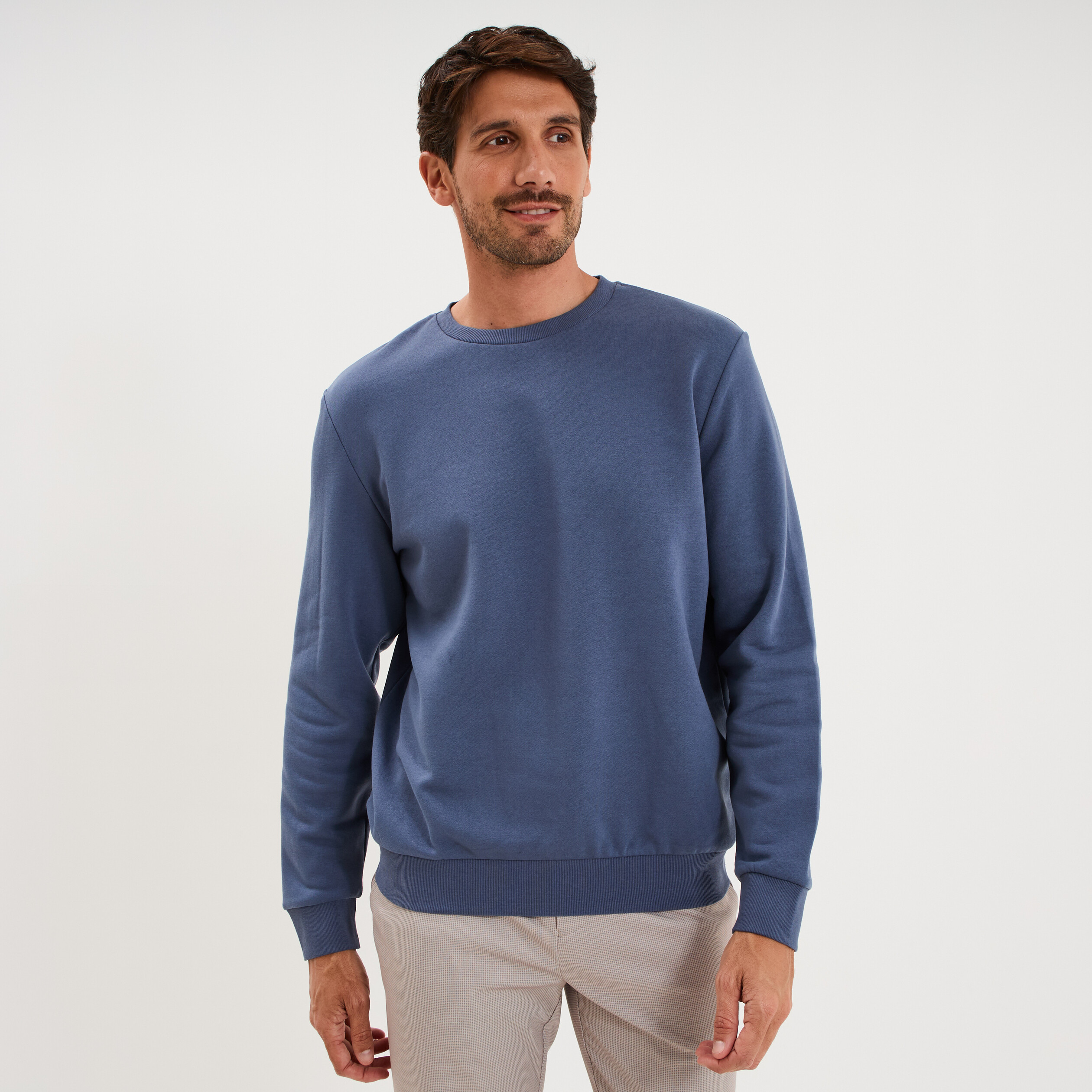 Sweat molleton col rond bleu lavande homme