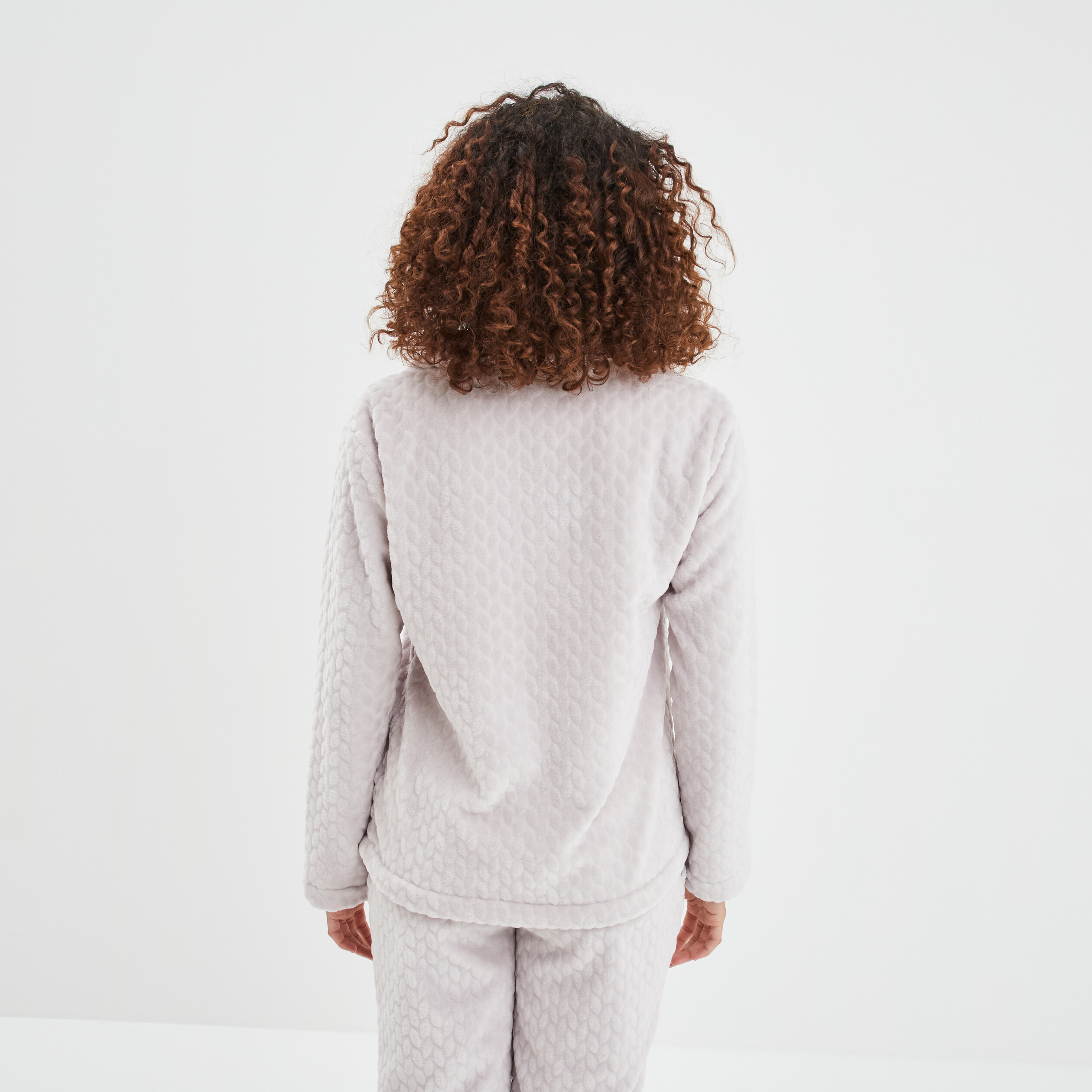 Veste pyjama pilou zippée col montant rose pastel femme