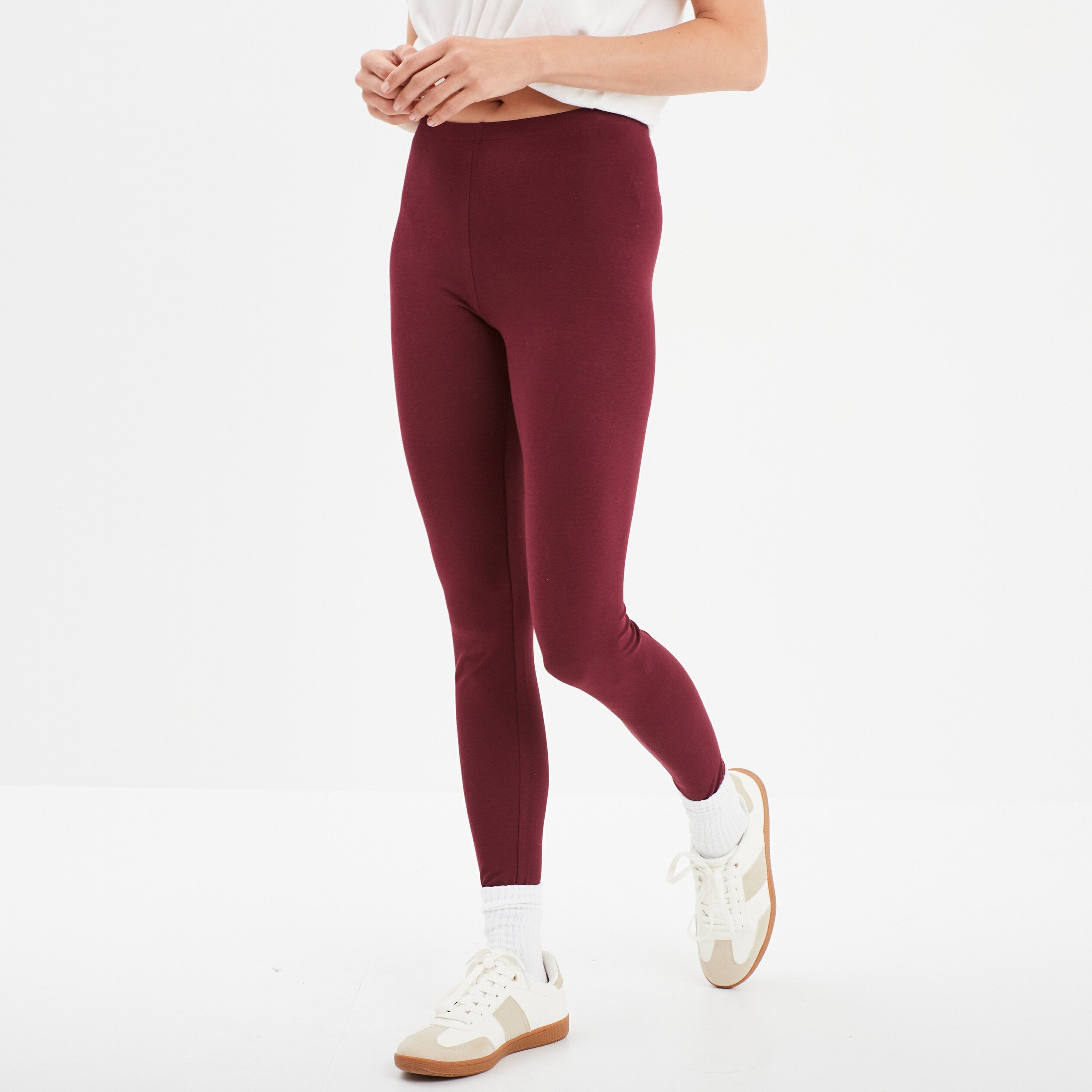 Legging long taille haute bordeaux femme