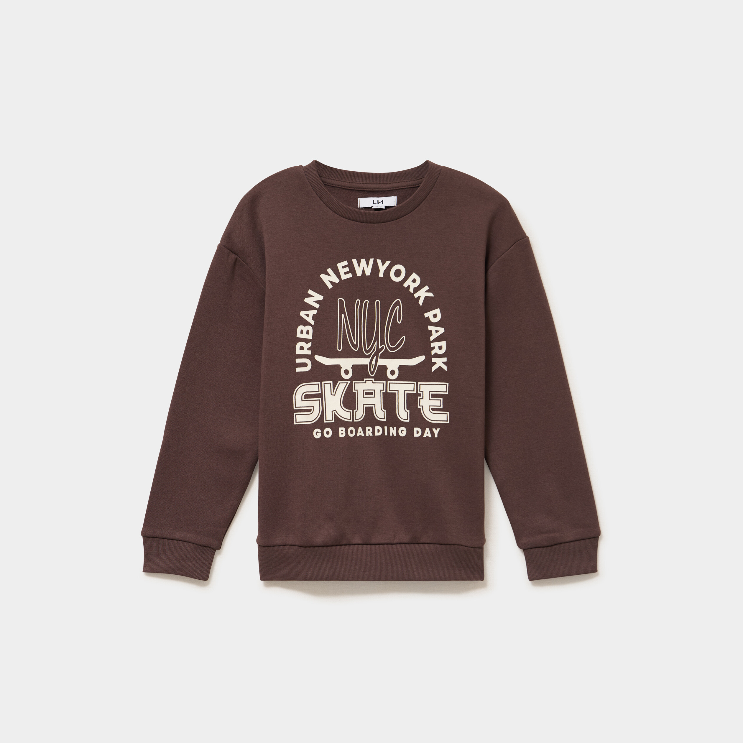 Sweat oversize col rond manches longues marron fonc&eacute; gar&ccedil;on