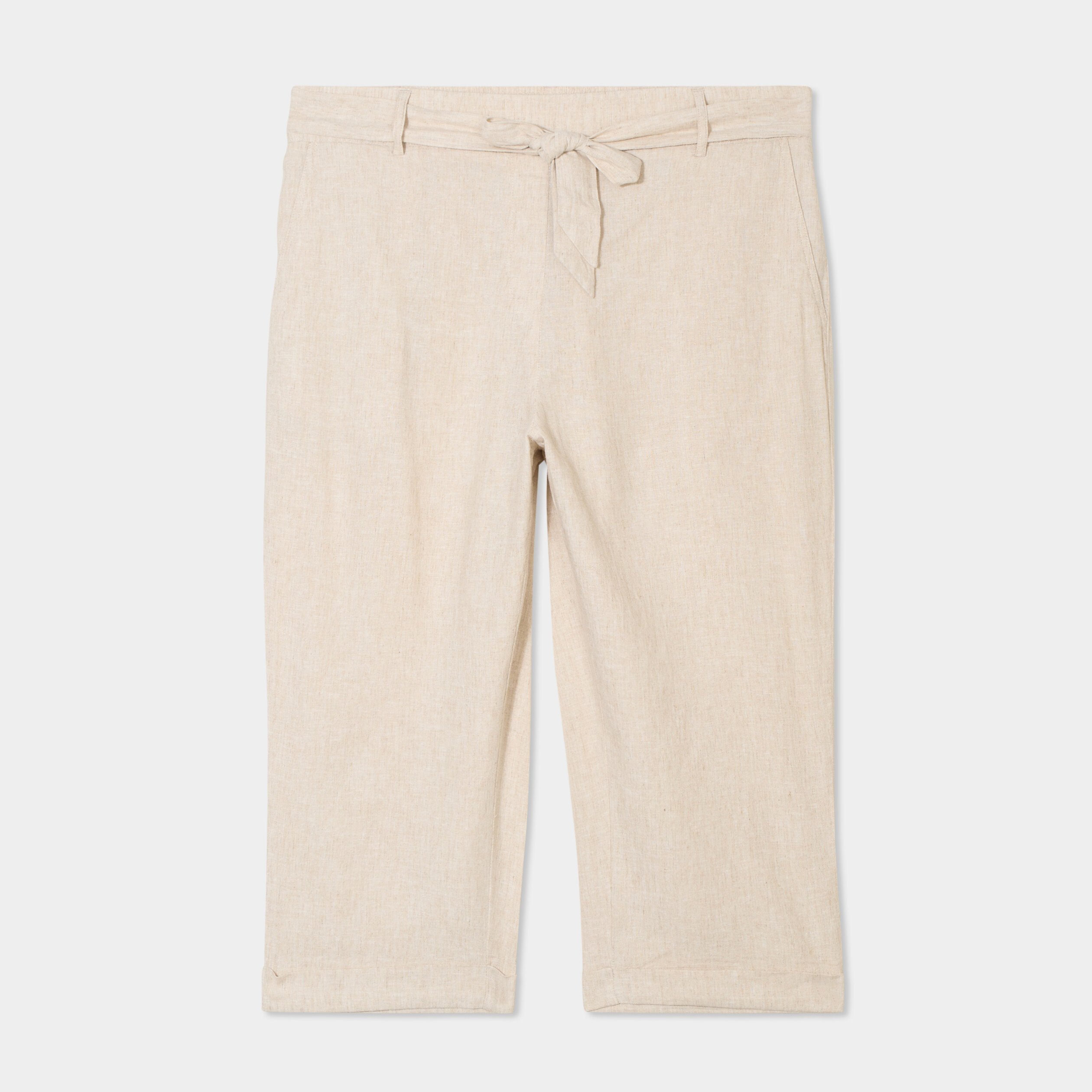 Pantacourt chino lin mélangé beige femme grande taille