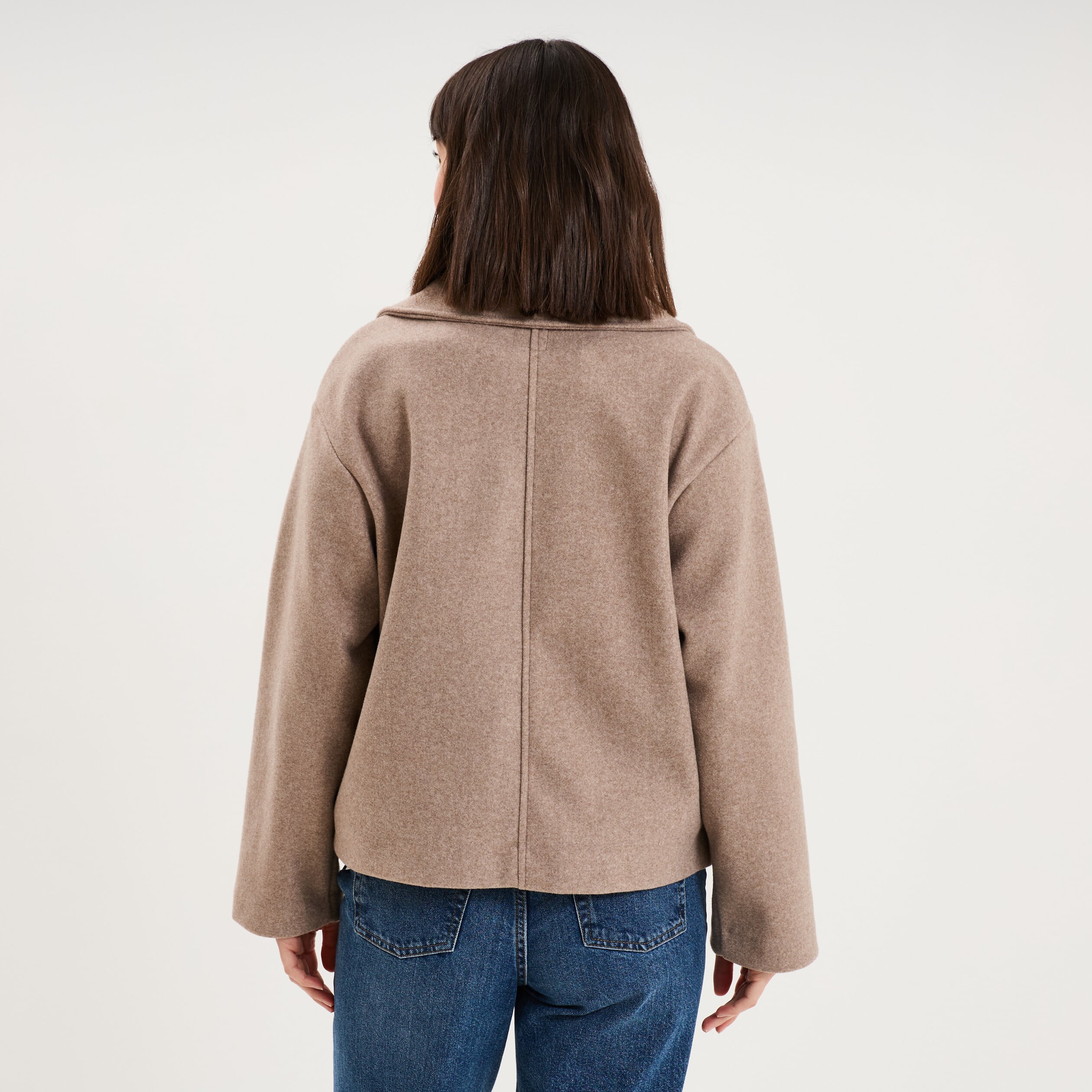Manteau court double boutonnage beige femme