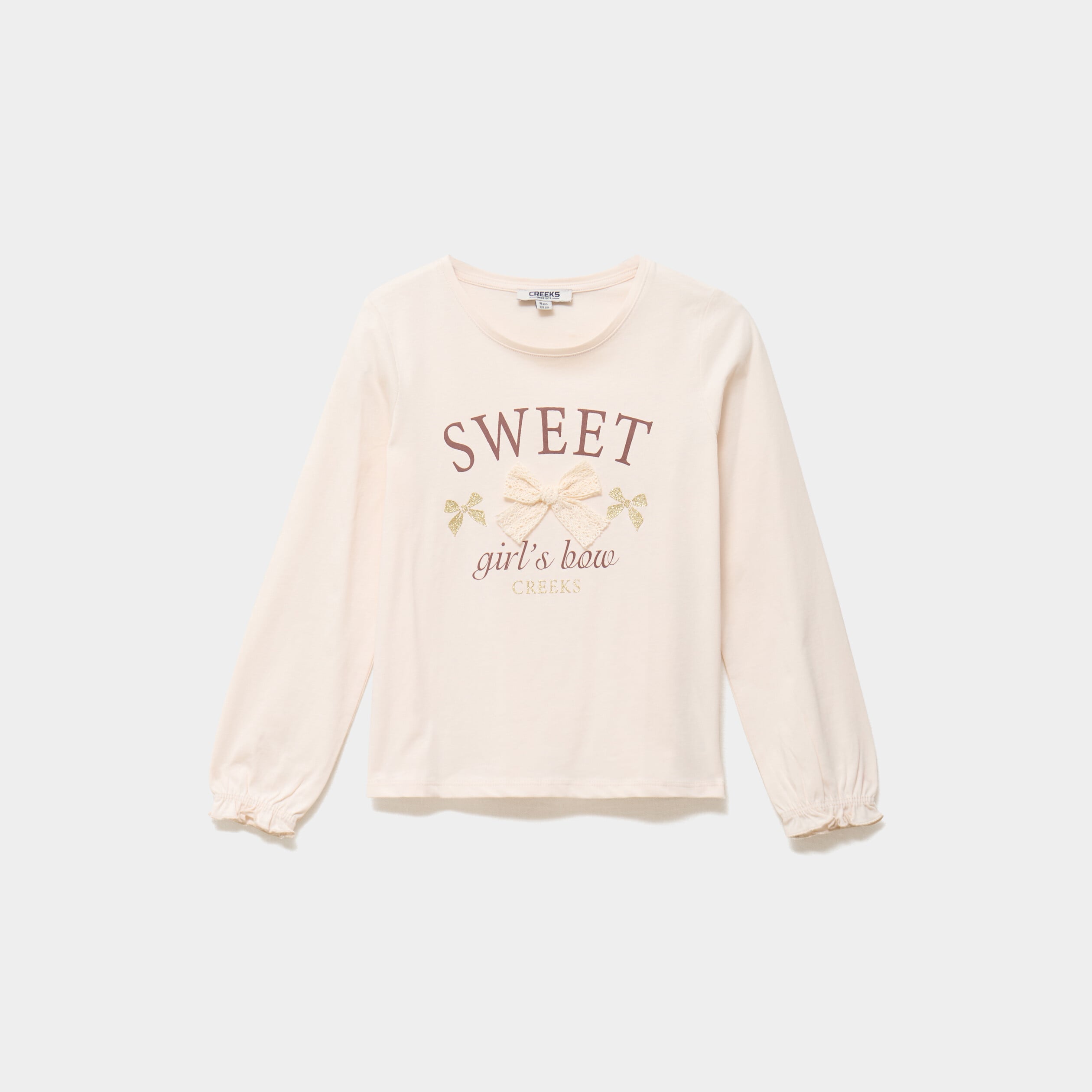 T-shirt poignets &eacute;lastiqu&eacute;s coton beige fille