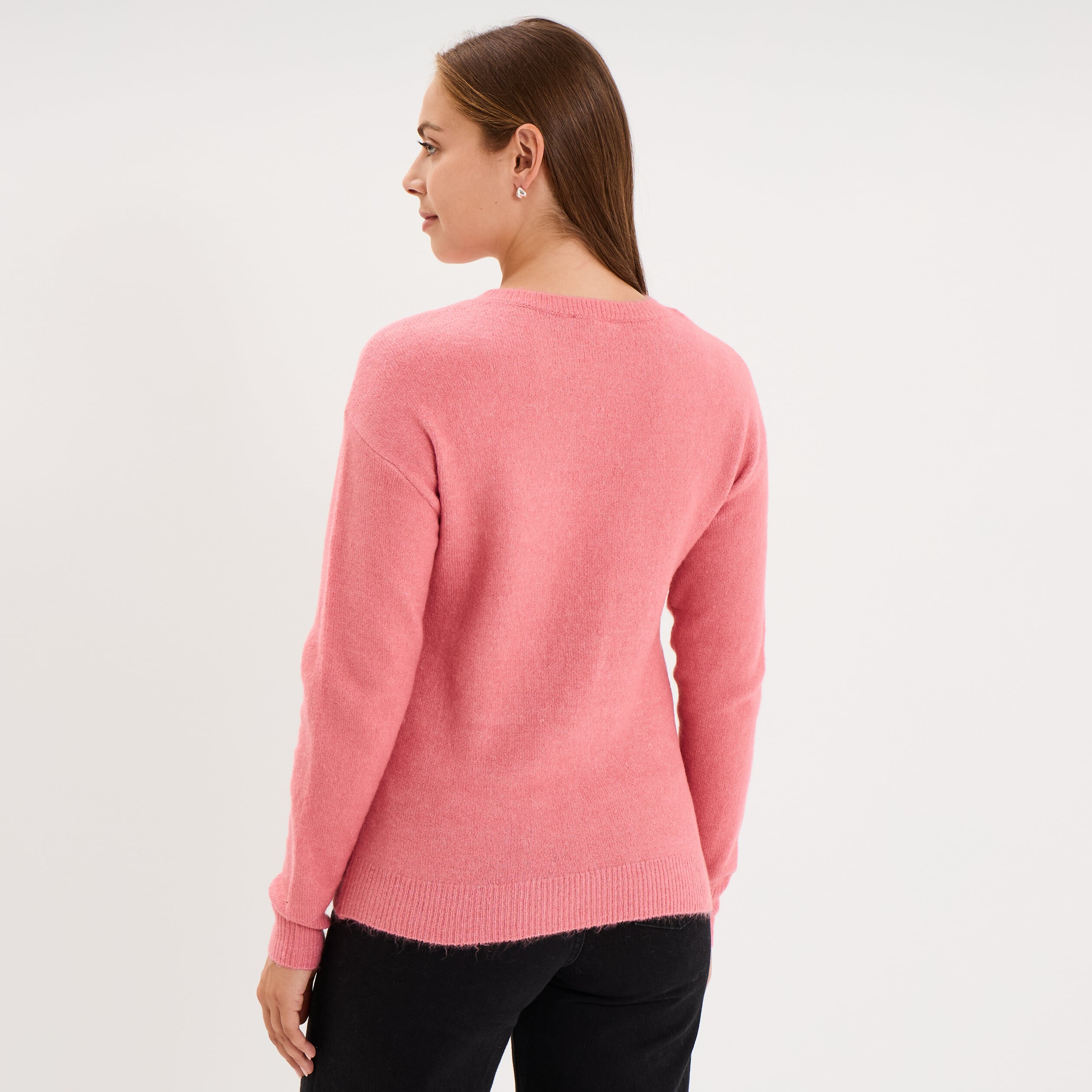 Pull col rond manches longues vieux rose femme