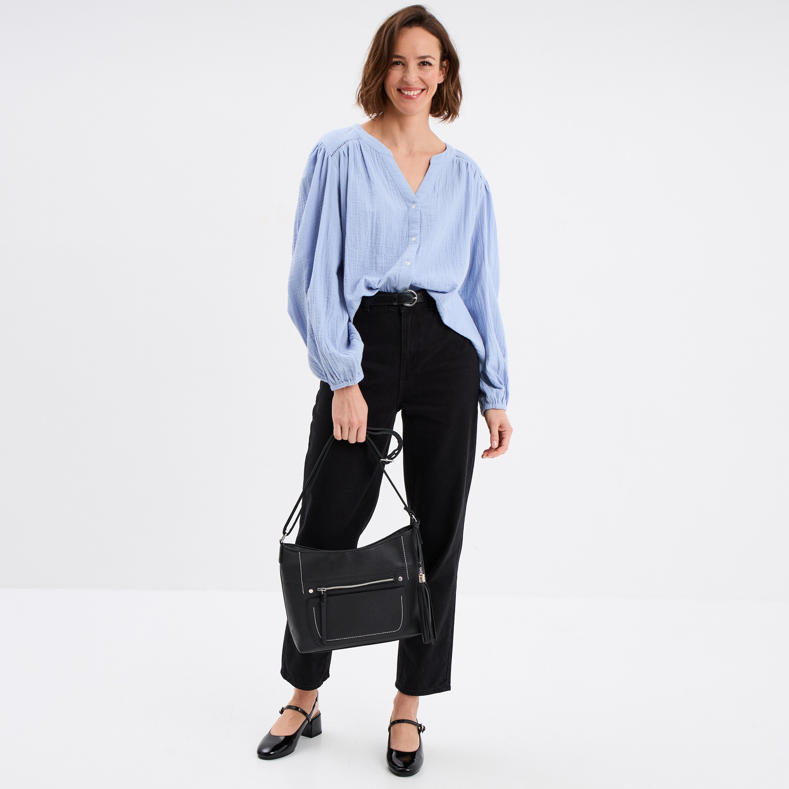 blouse col tunisien gaze de coton creeks bleu lavande femme Blouse col tunisien gaze de coton Creeks bleu lavande femme