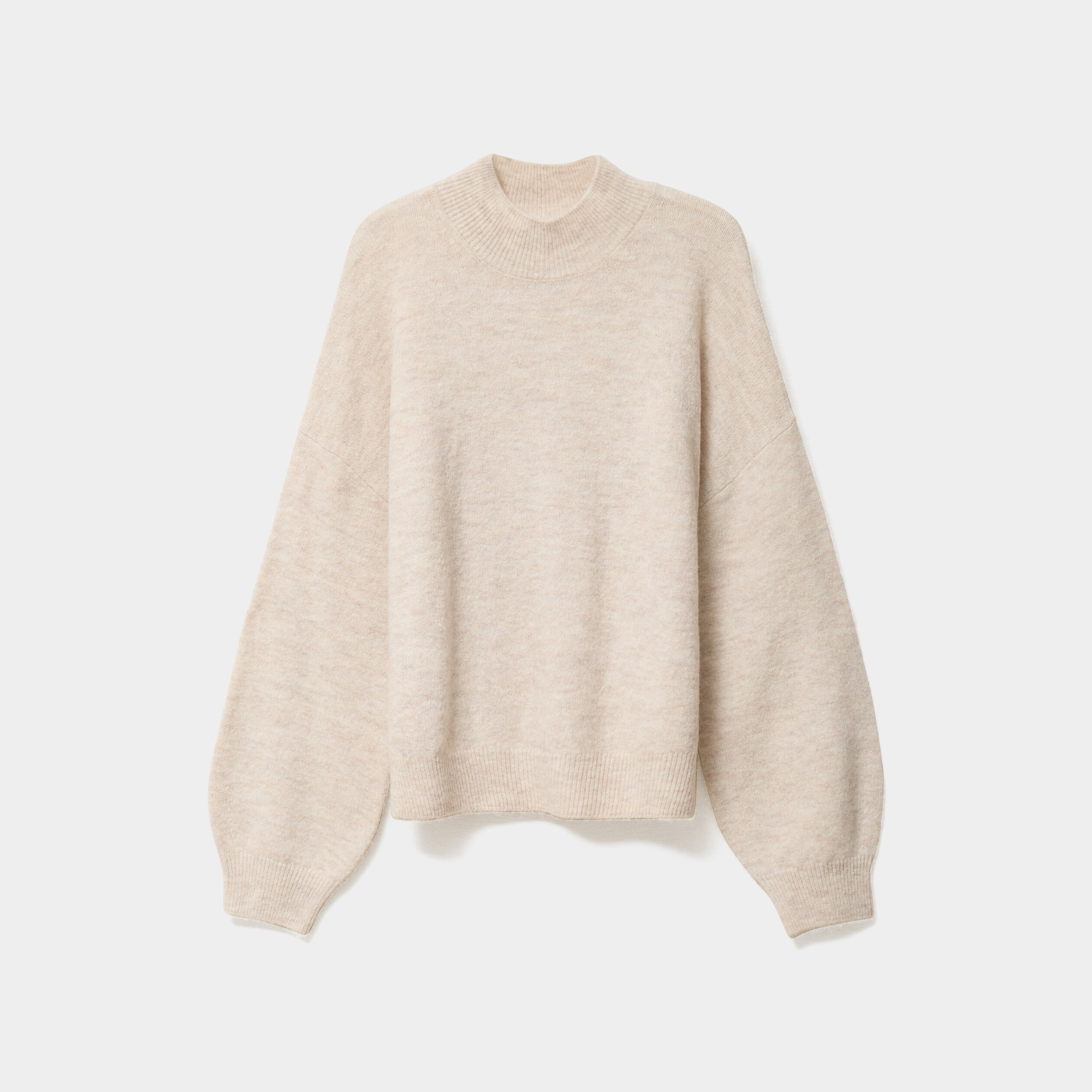 Pull manches bouffantes col montant ecru femme