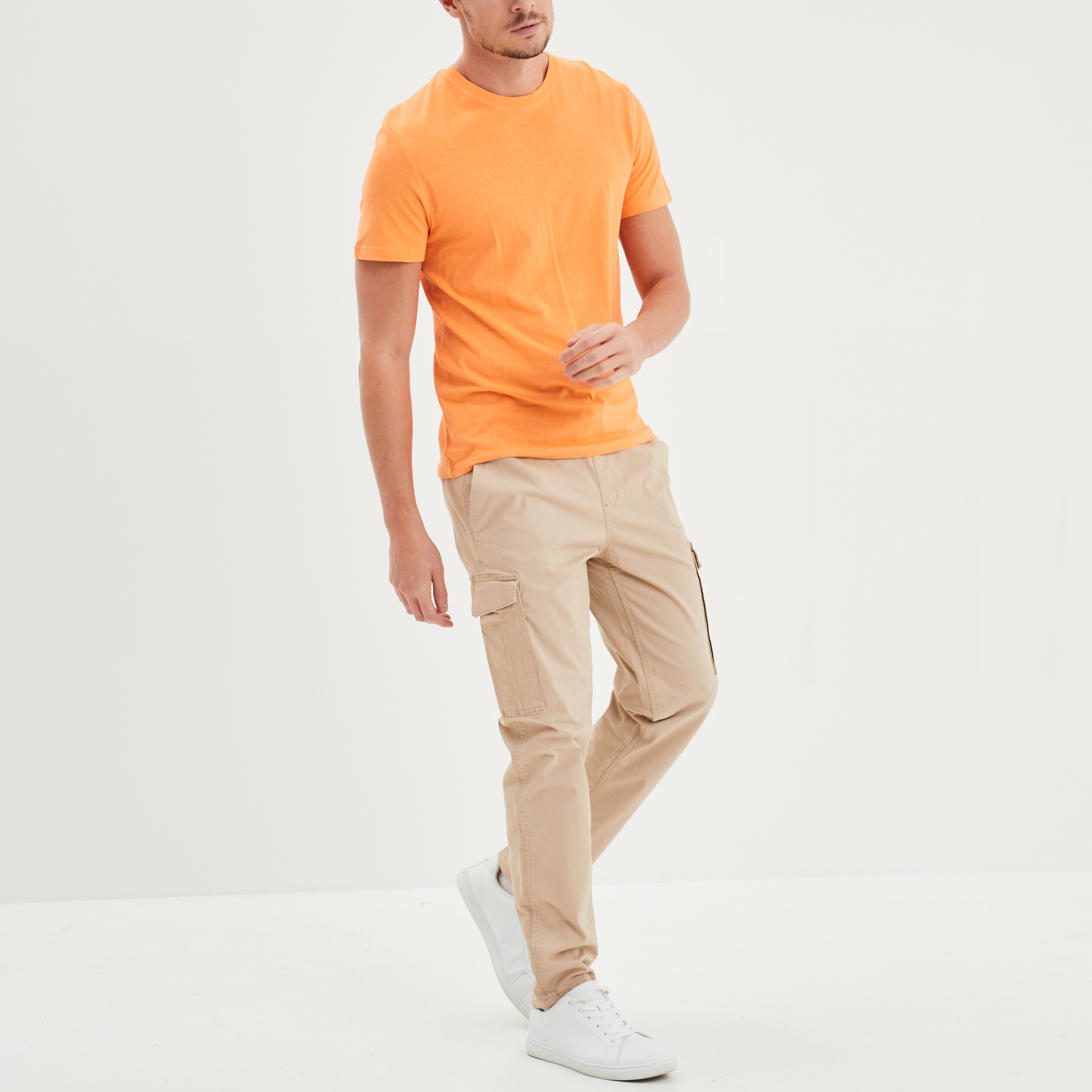 Pantalon cargo taille &eacute;lastiqu&eacute;e beige homme