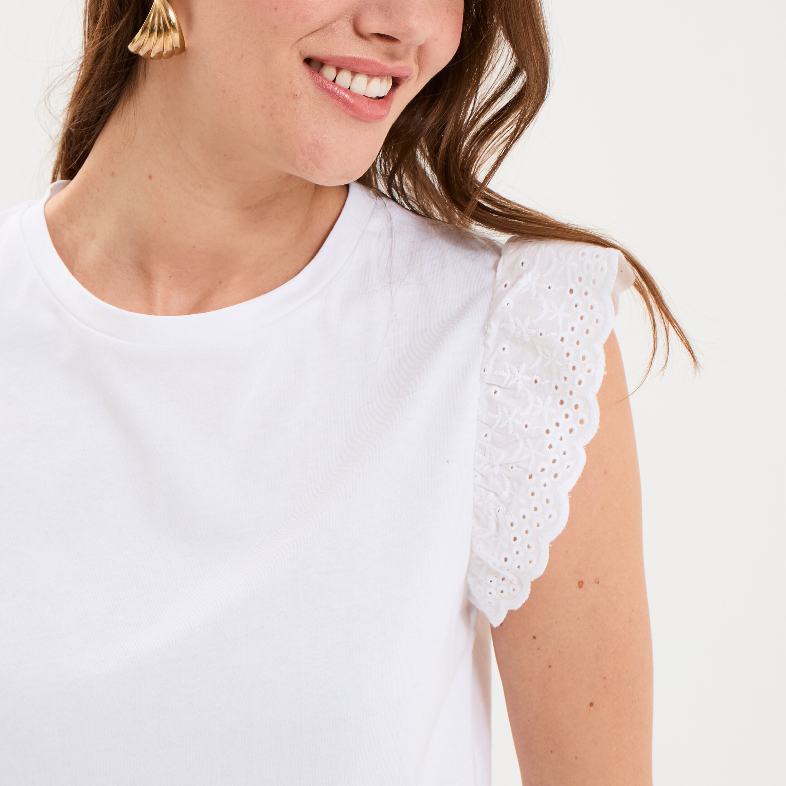 D&eacute;bardeur volants broderie anglaise blanc femme