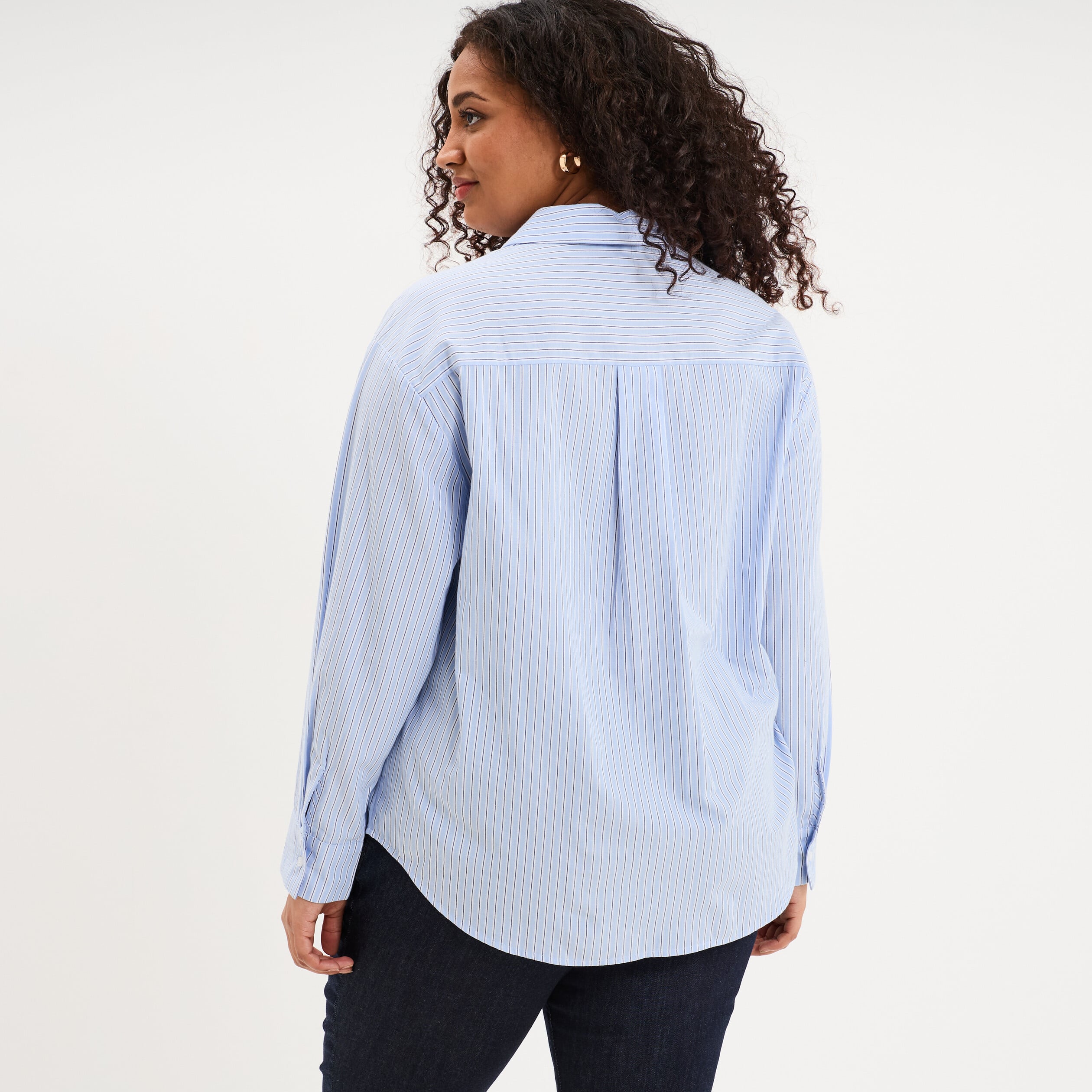 Chemise oversize manches longues coton bleu ciel femme grande taille