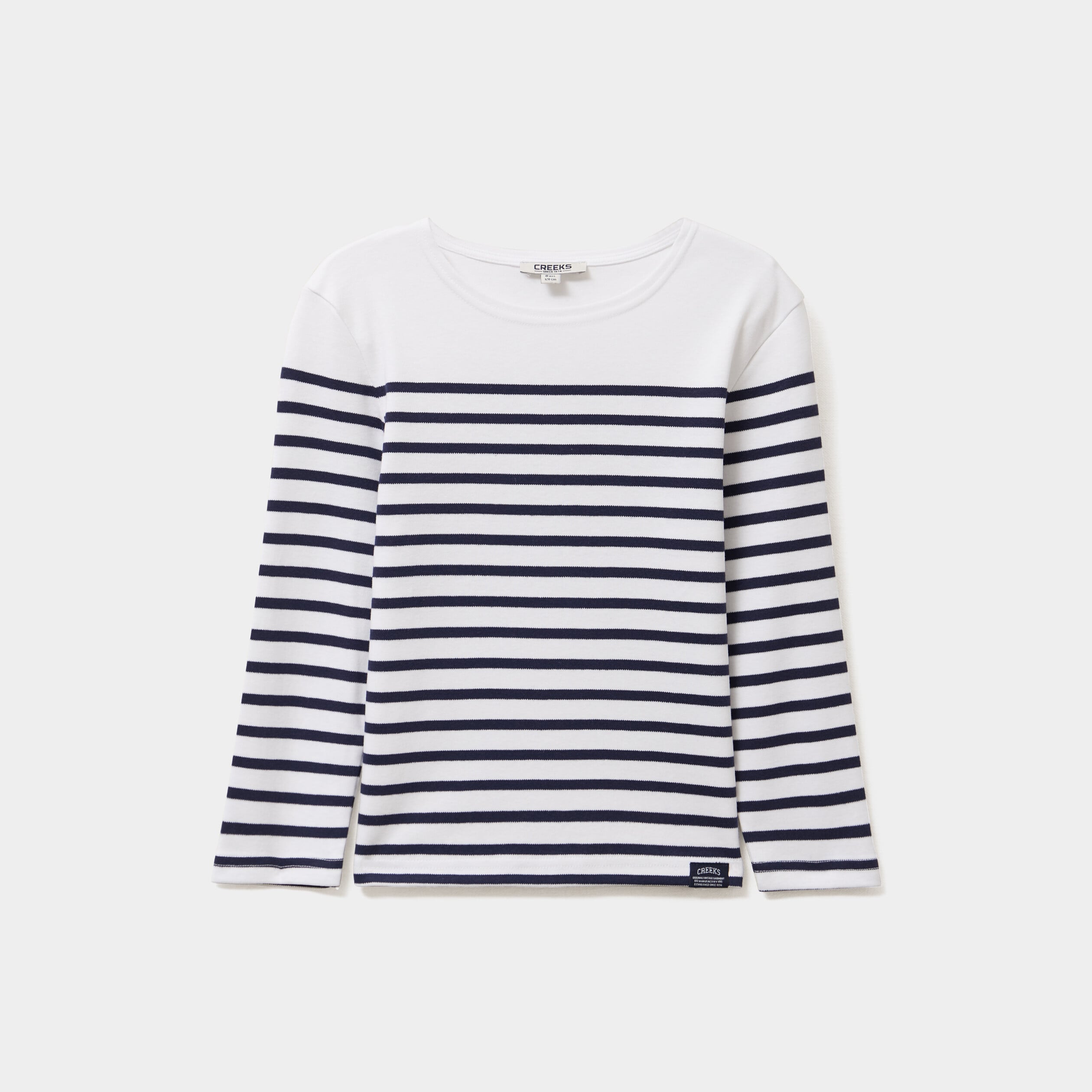 T-shirt marini&egrave;re coton manches longues blanc gar&ccedil;on