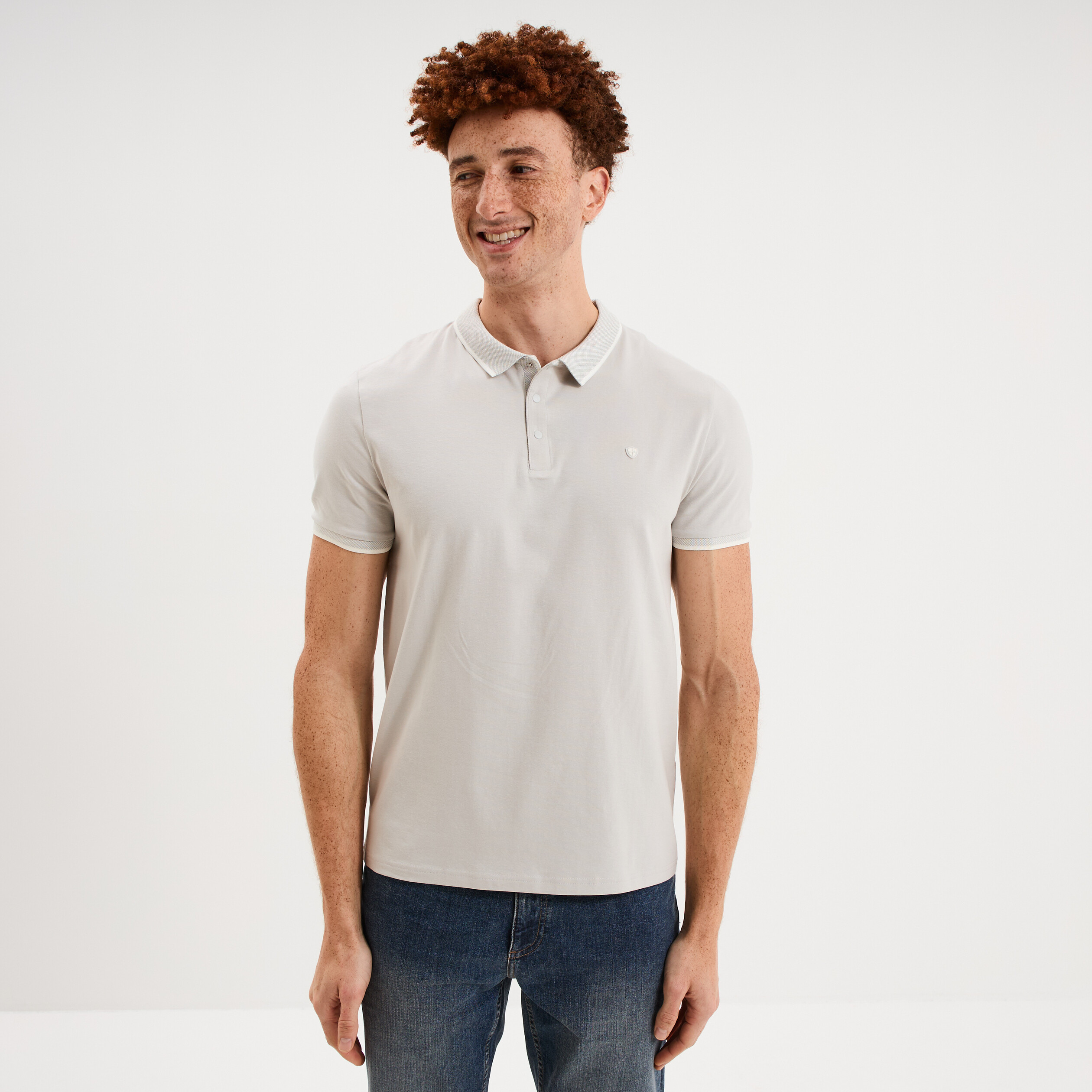 Polo slim manches courtes stretch gris clair homme