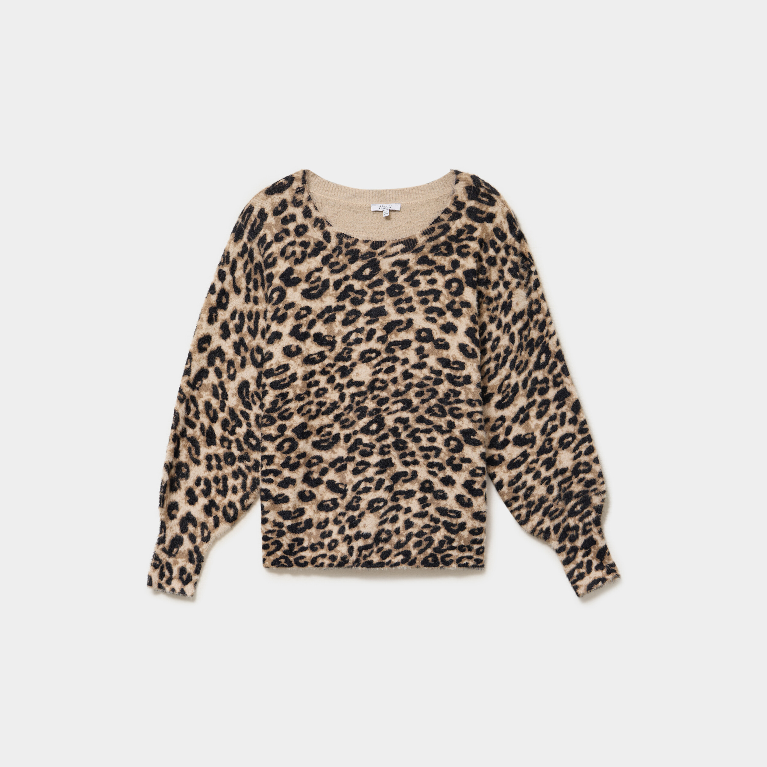 Pull manches longues col rond beige femme grande taille