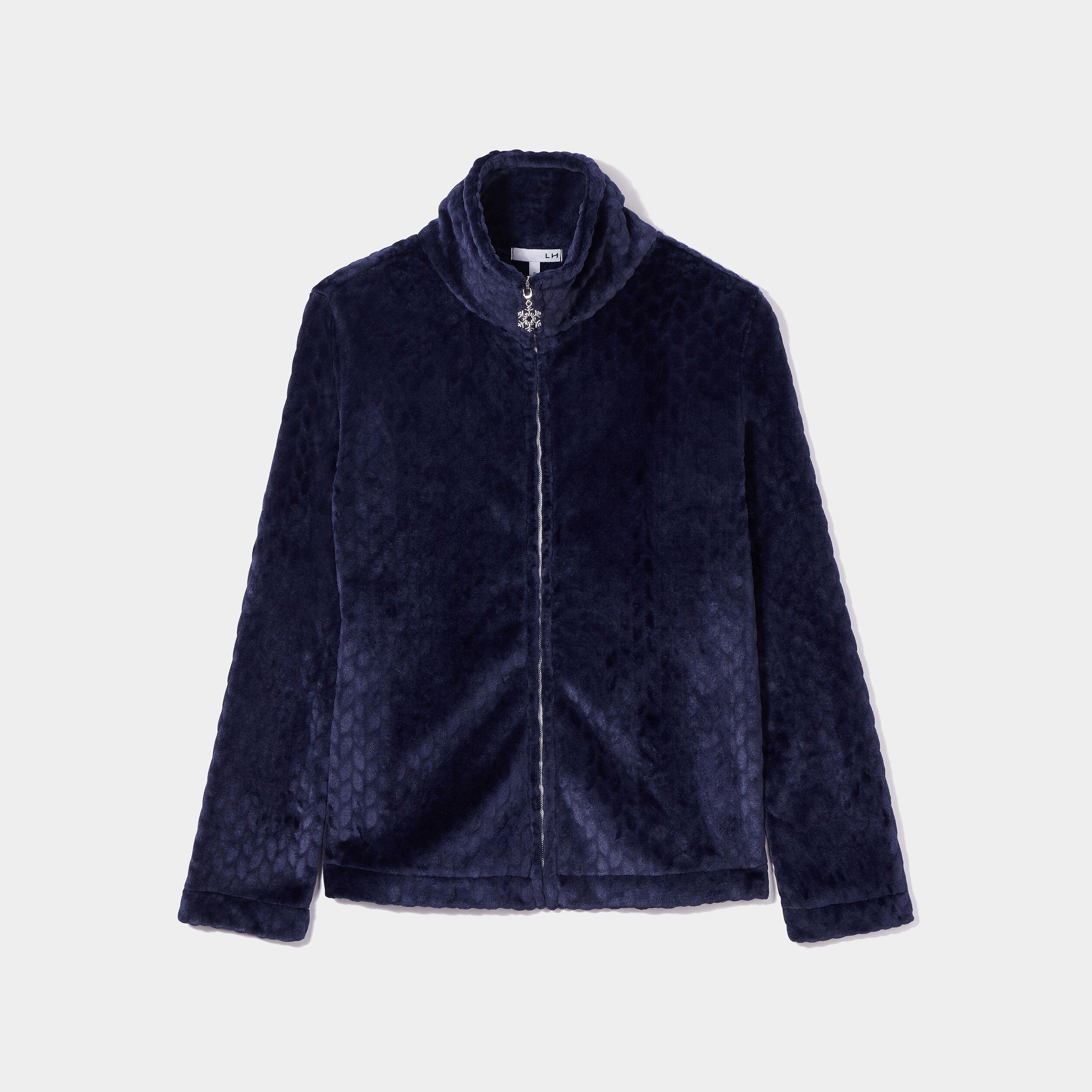 Veste pyjama pilou zippée col montant bleu marine femme