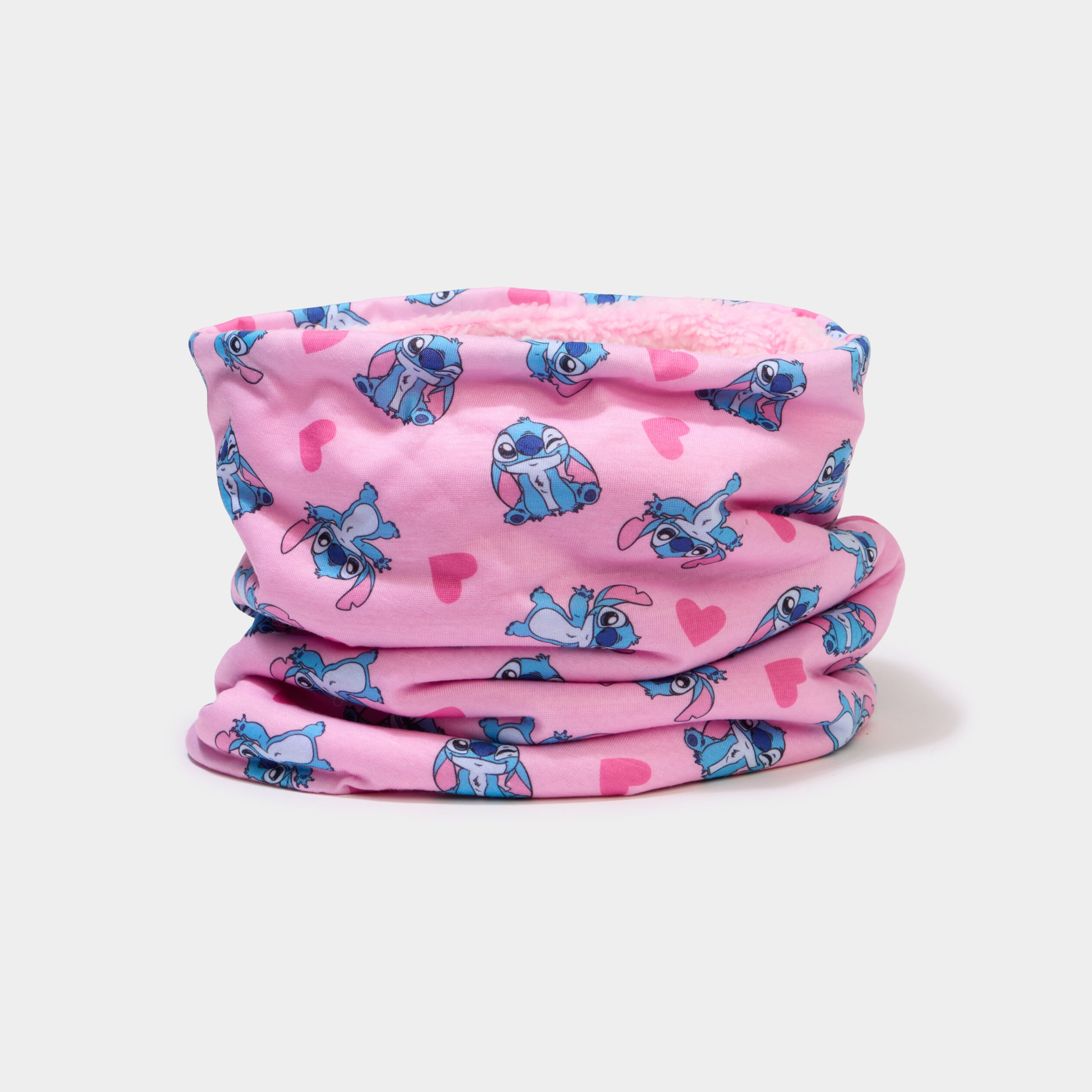 Tour de cou fourr&eacute; Stitch rose fille