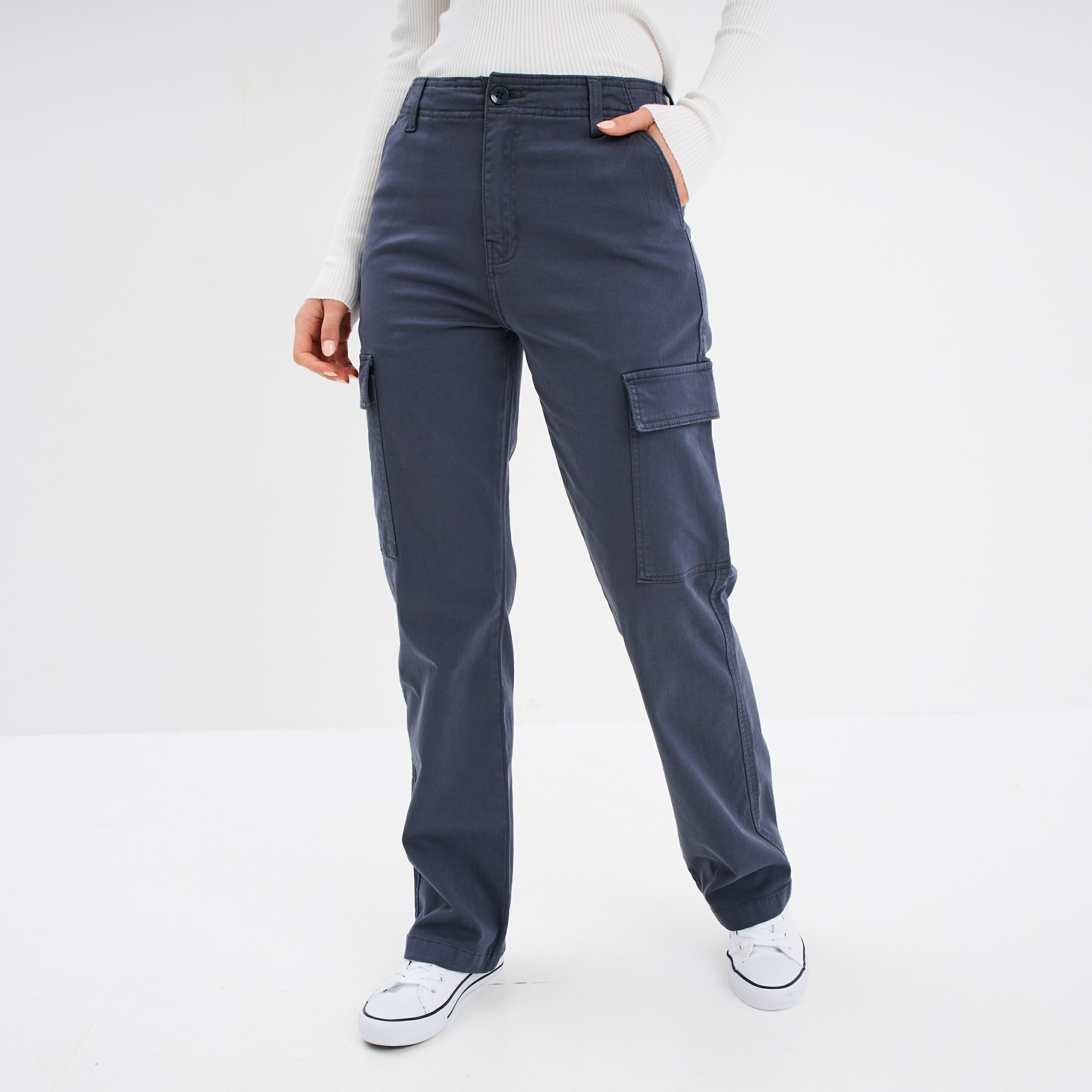pantalon cargo droit bleu gris femme Pantalon cargo droit bleu gris femme