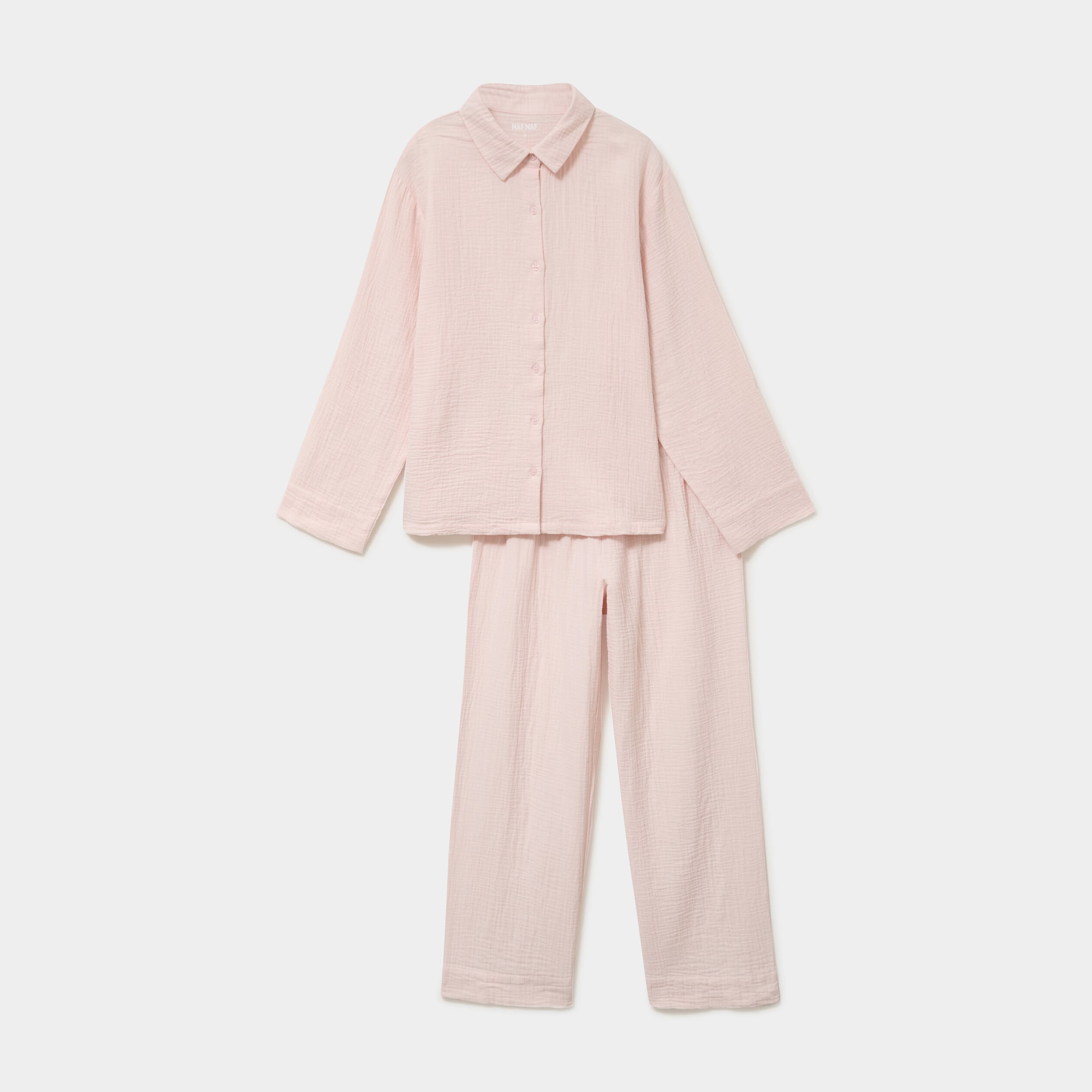 Ensemble pyjama chemise gaze de coton rose clair femme