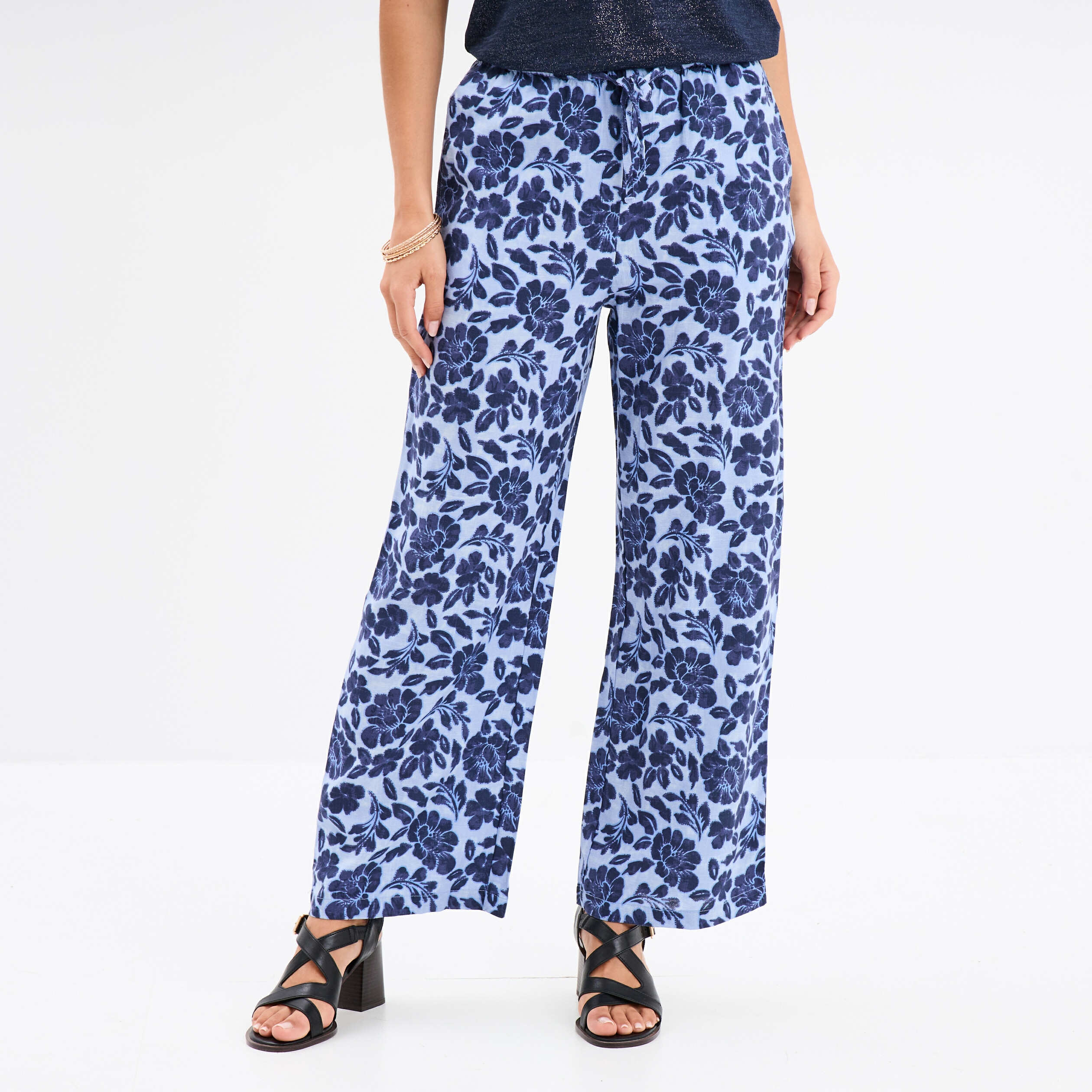 pantalon fluide a coulisse bleu femme Pantalon fluide à coulisse bleu femme