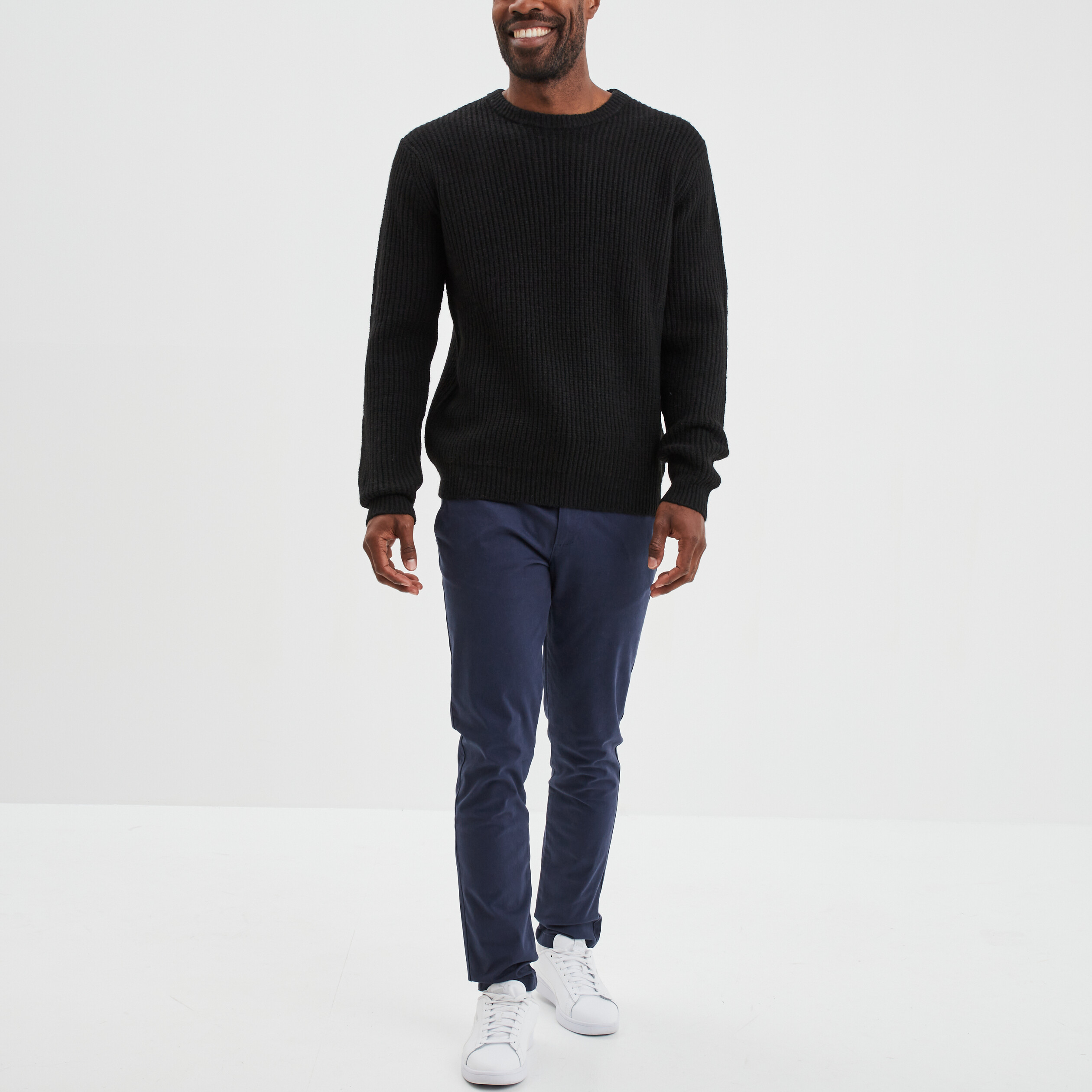 Pull col rond manches longues noir homme
