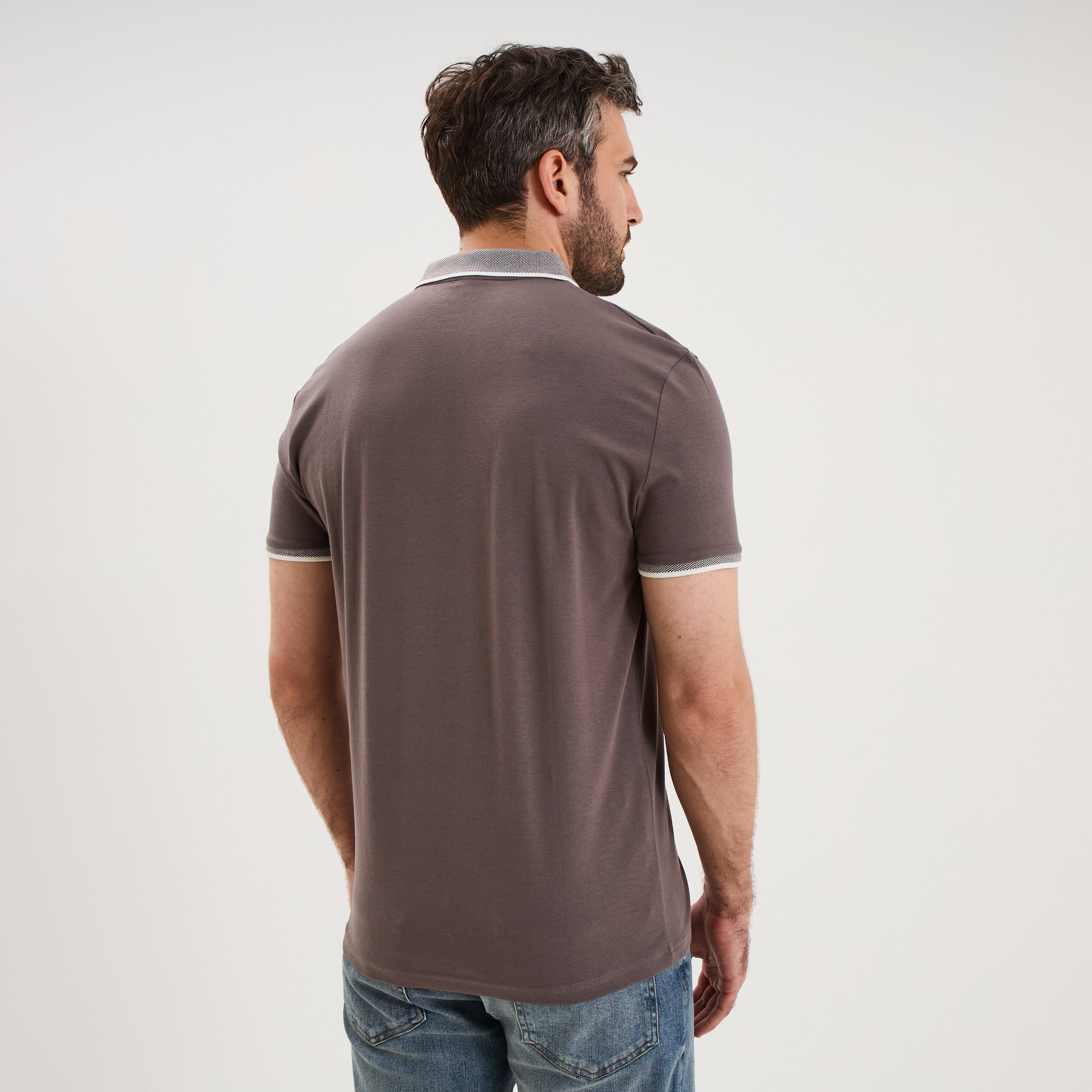 Polo slim manches courtes stretch gris fonc&eacute; homme