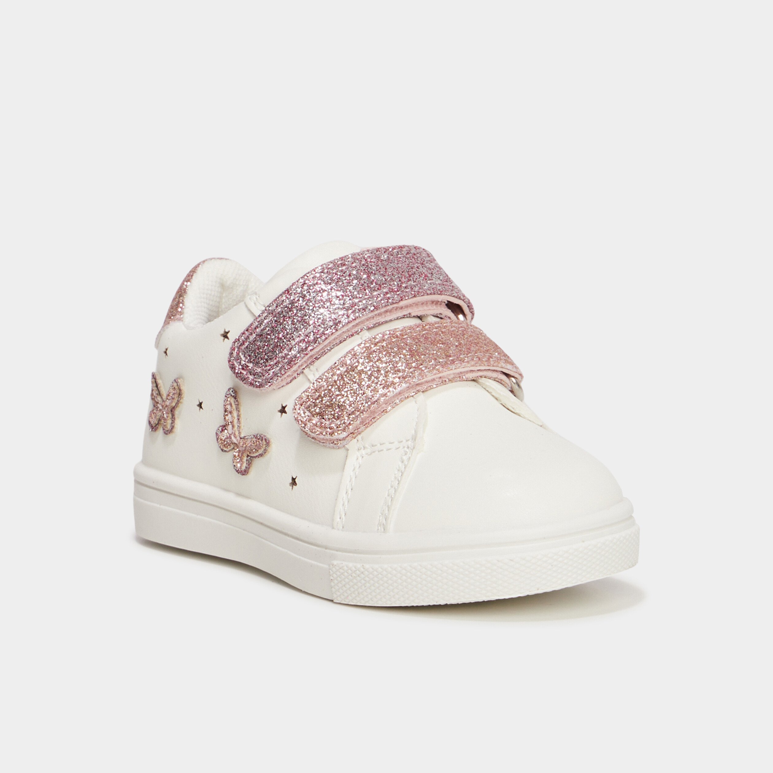 Tennis basses à scratchs et paillettes blanc bébé fille