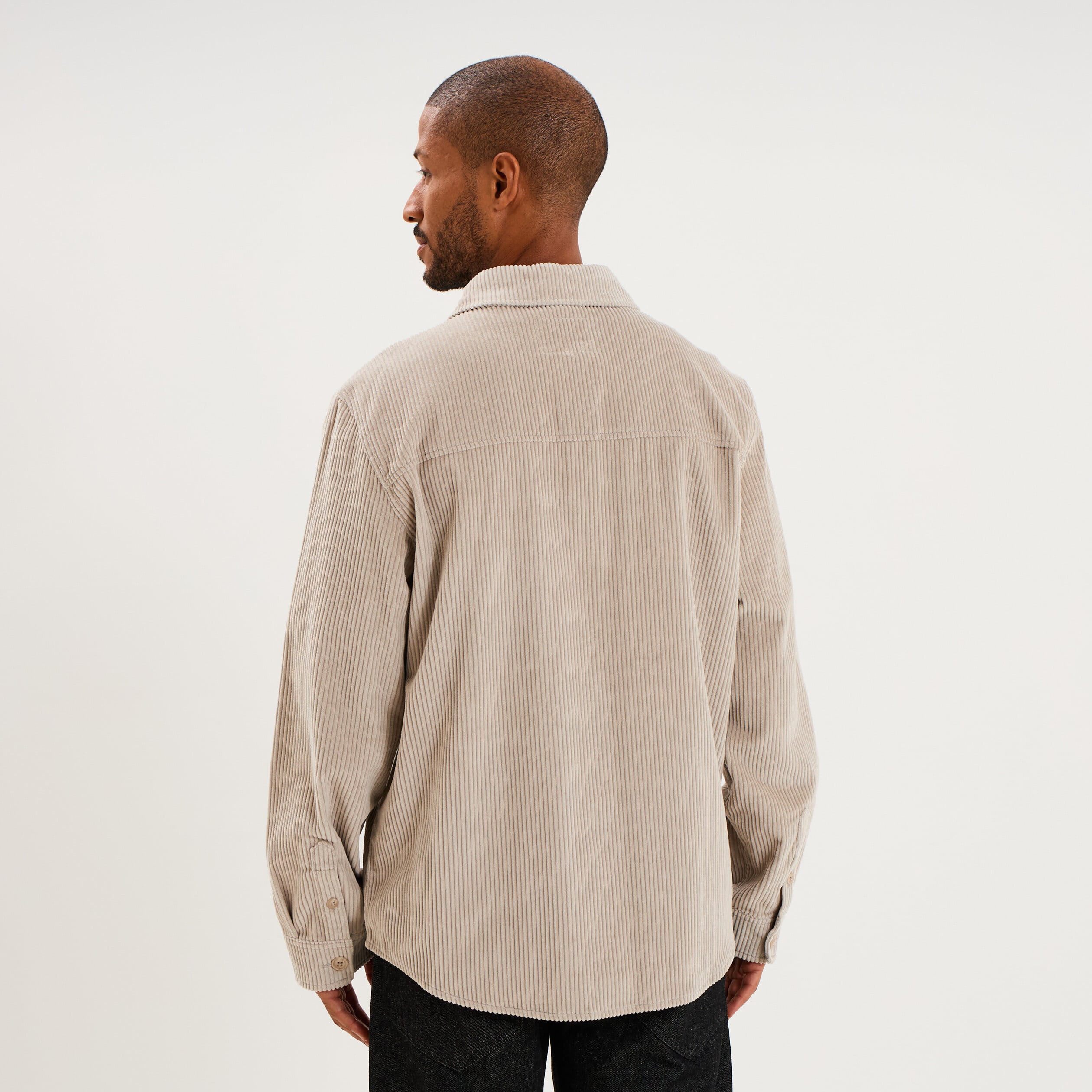 Surchemise droite velours c&ocirc;tel&eacute; coton gris clair homme