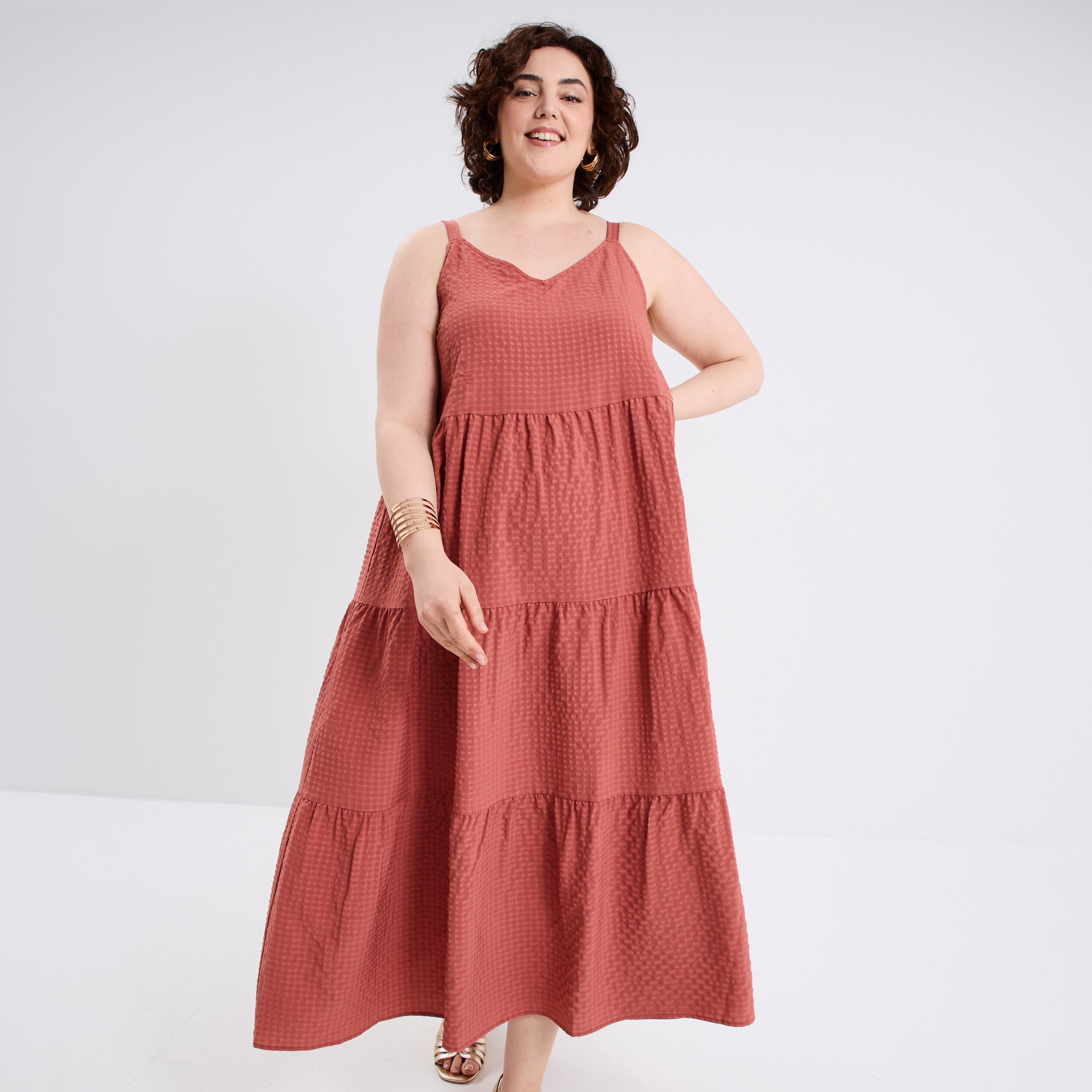 robe longue bretelles vieux rose femmegt Robe longue bretelles vieux rose femme grande taille