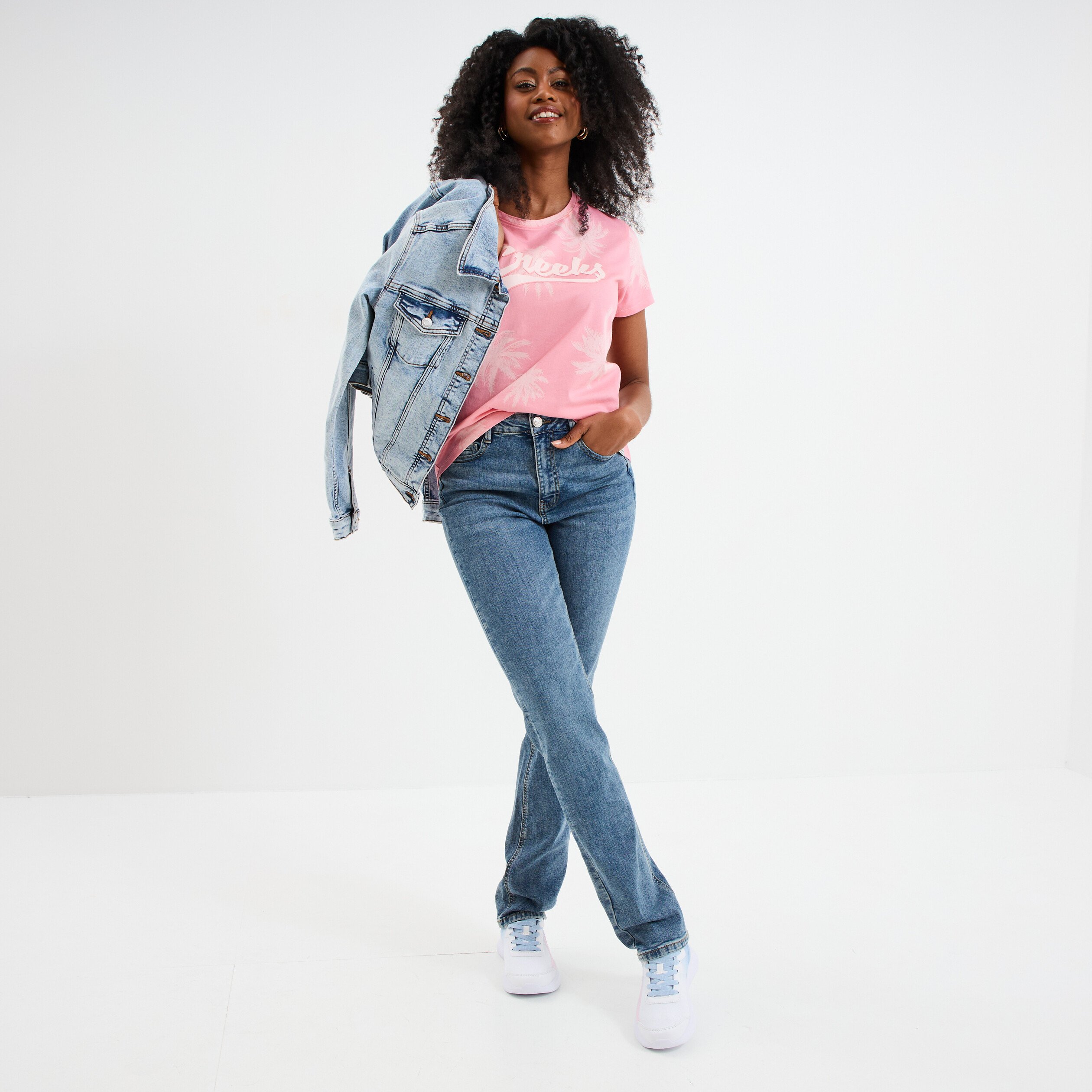t shirt droit manches courtes coton rose femme T-shirt droit manches courtes coton rose femme