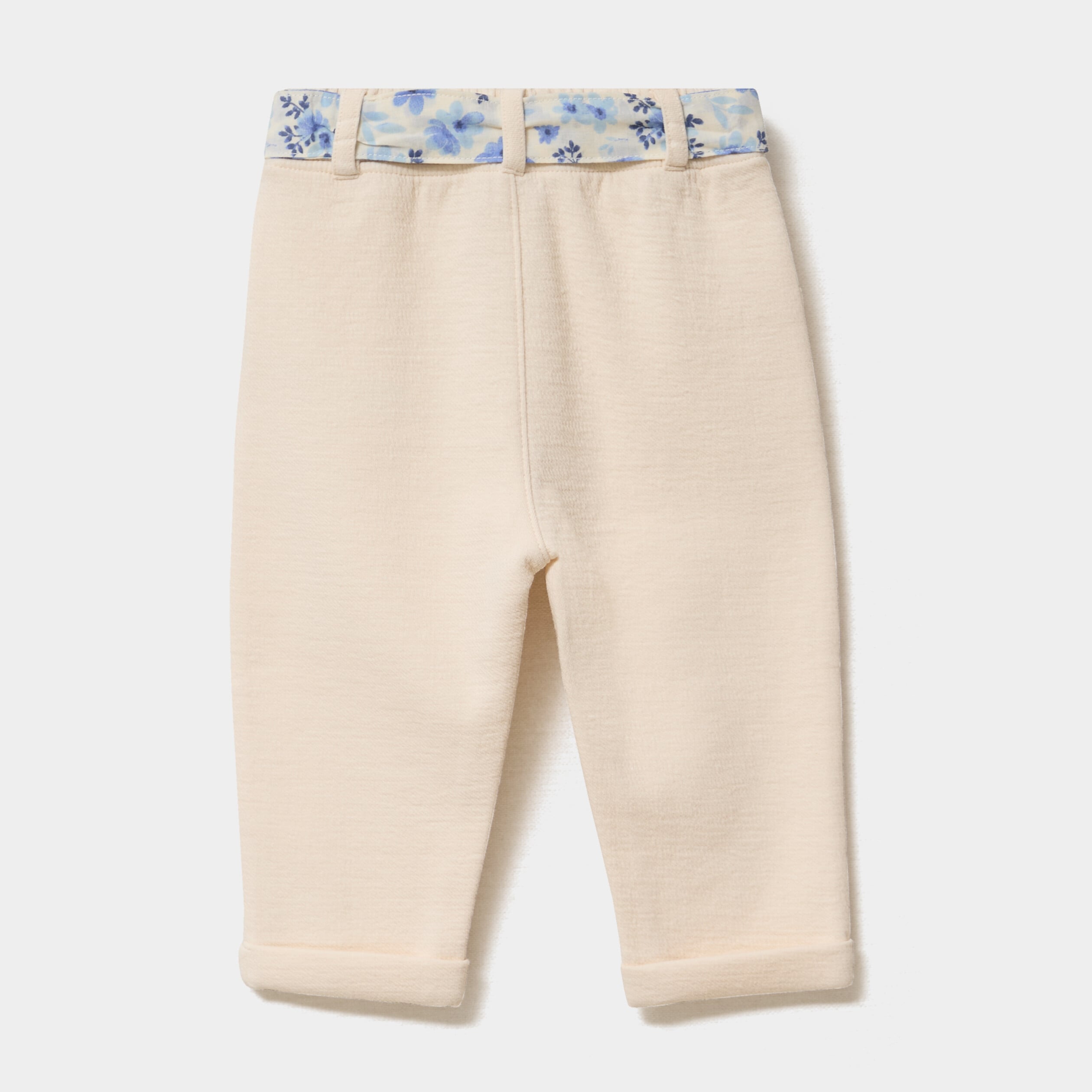 Pantalon cigarette en maille &agrave; ceinture creme b&eacute;b&eacute; fille