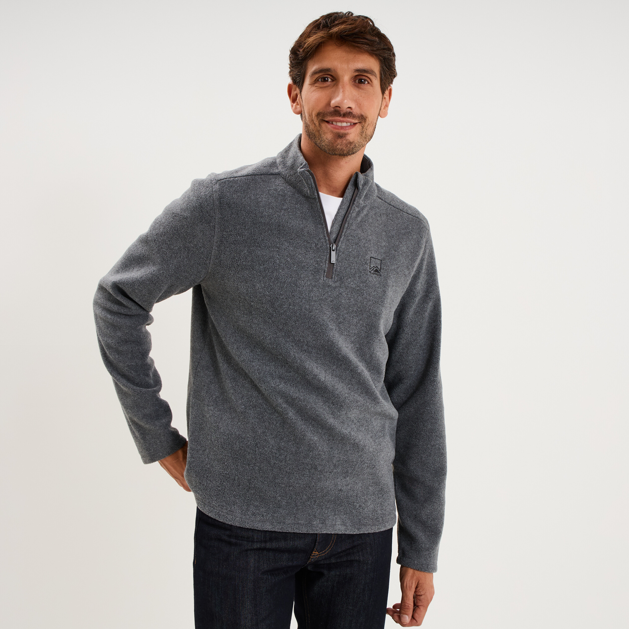 Sweat polaire col camionneur gris argent homme