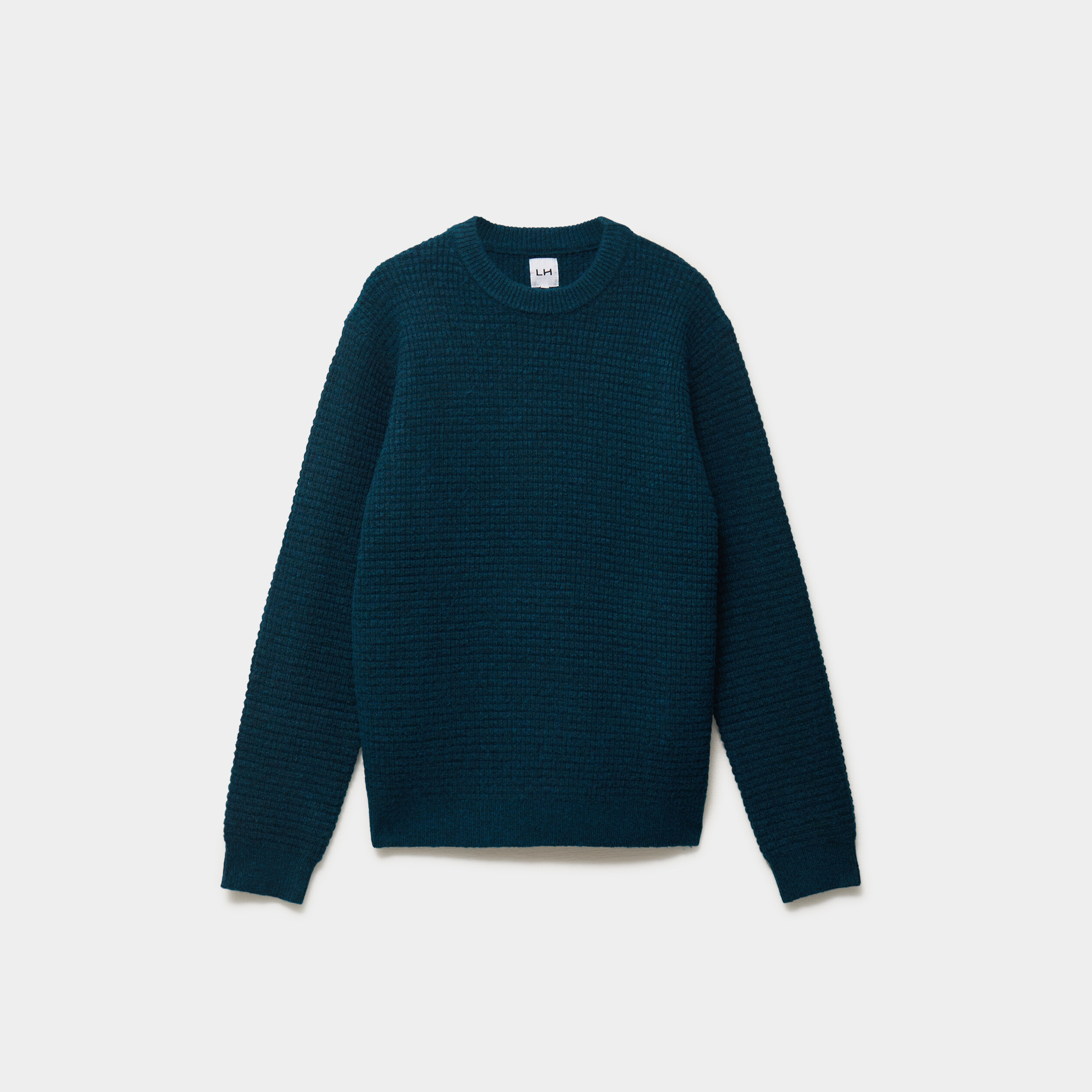 Pull col rond manches longues bleu canard homme