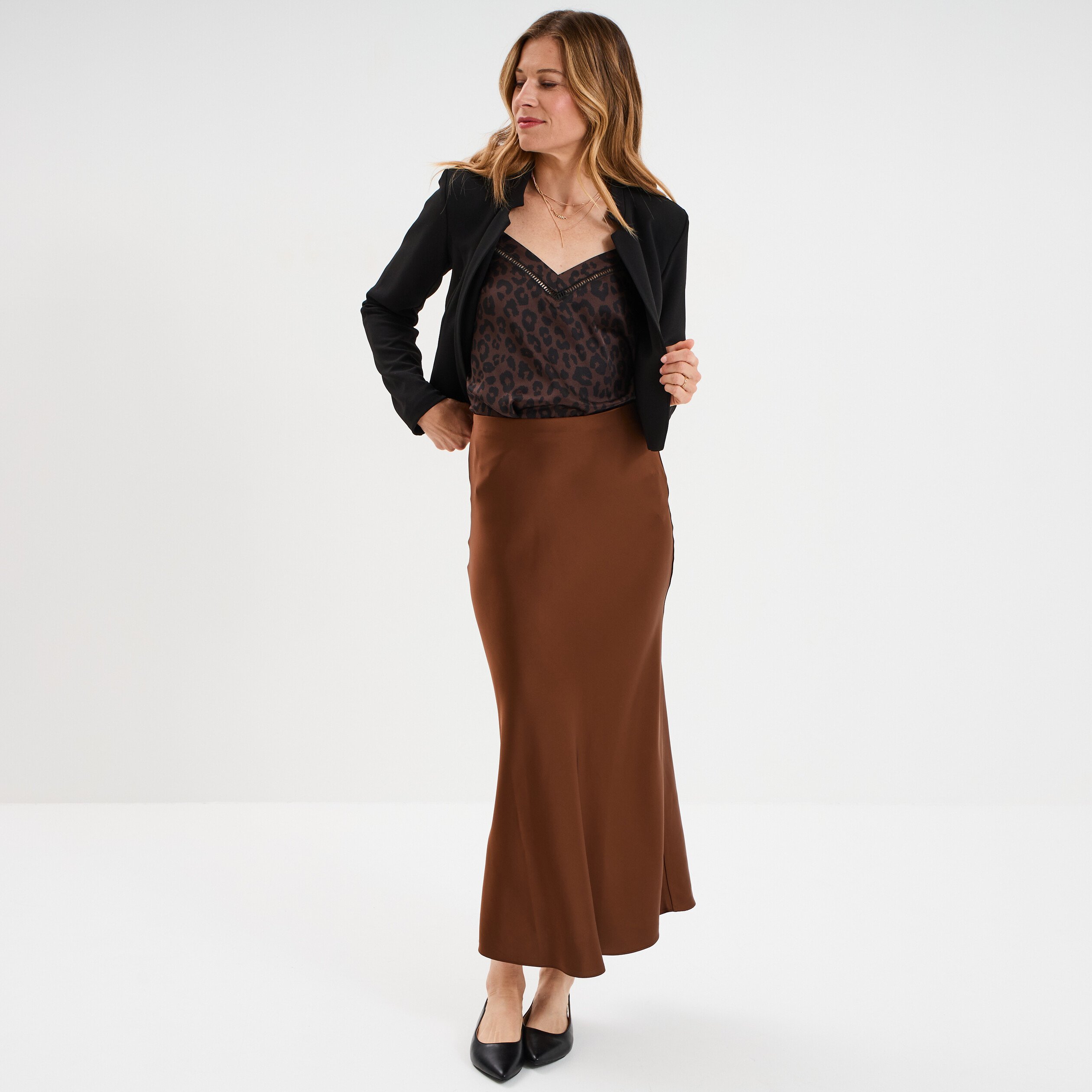 caraco effet satin marron fonce femme Caraco effet satin marron foncé femme