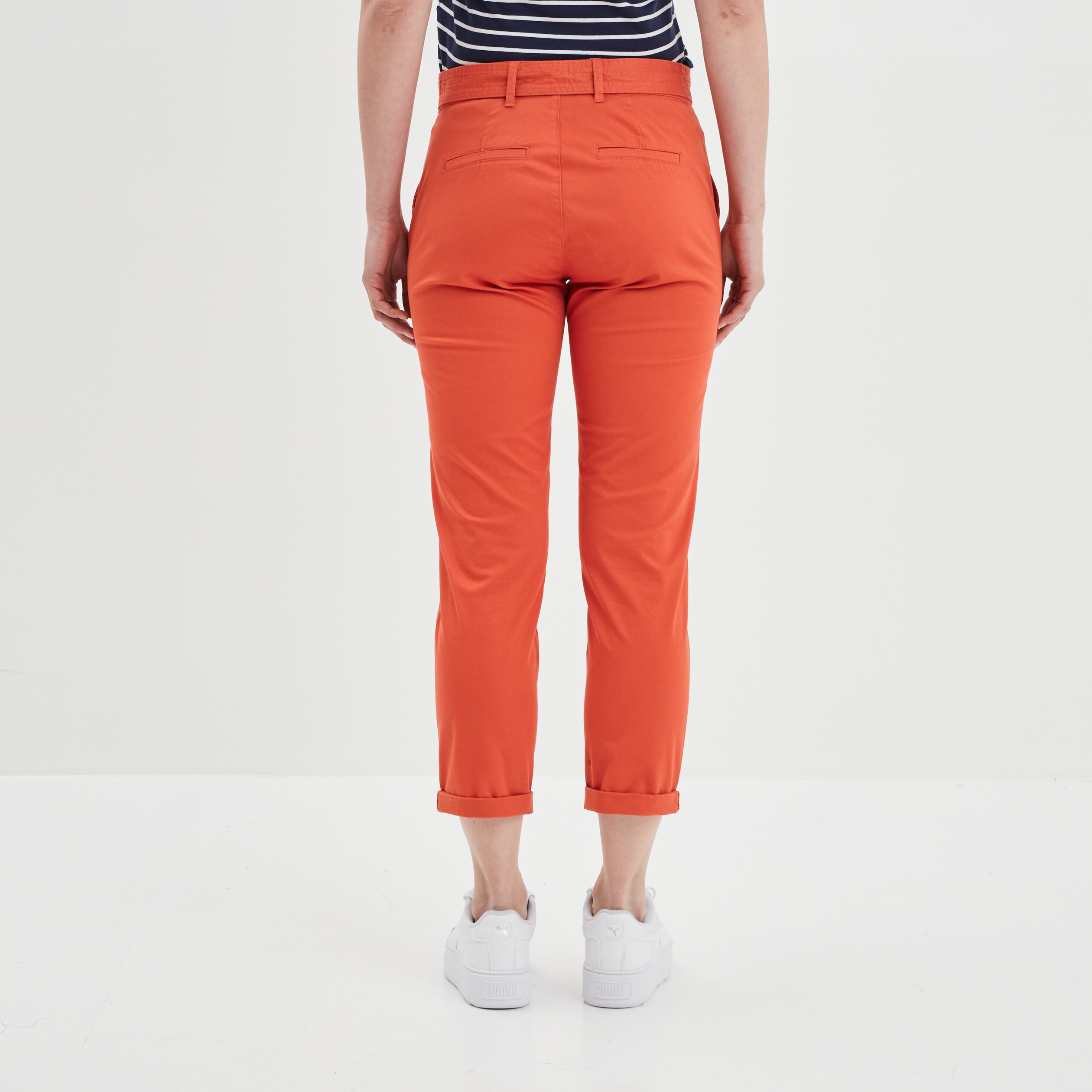 pantalon chino ceinture 78eme orange fonce femme Pantalon chino ceinturé 7/8ème orange foncé femme