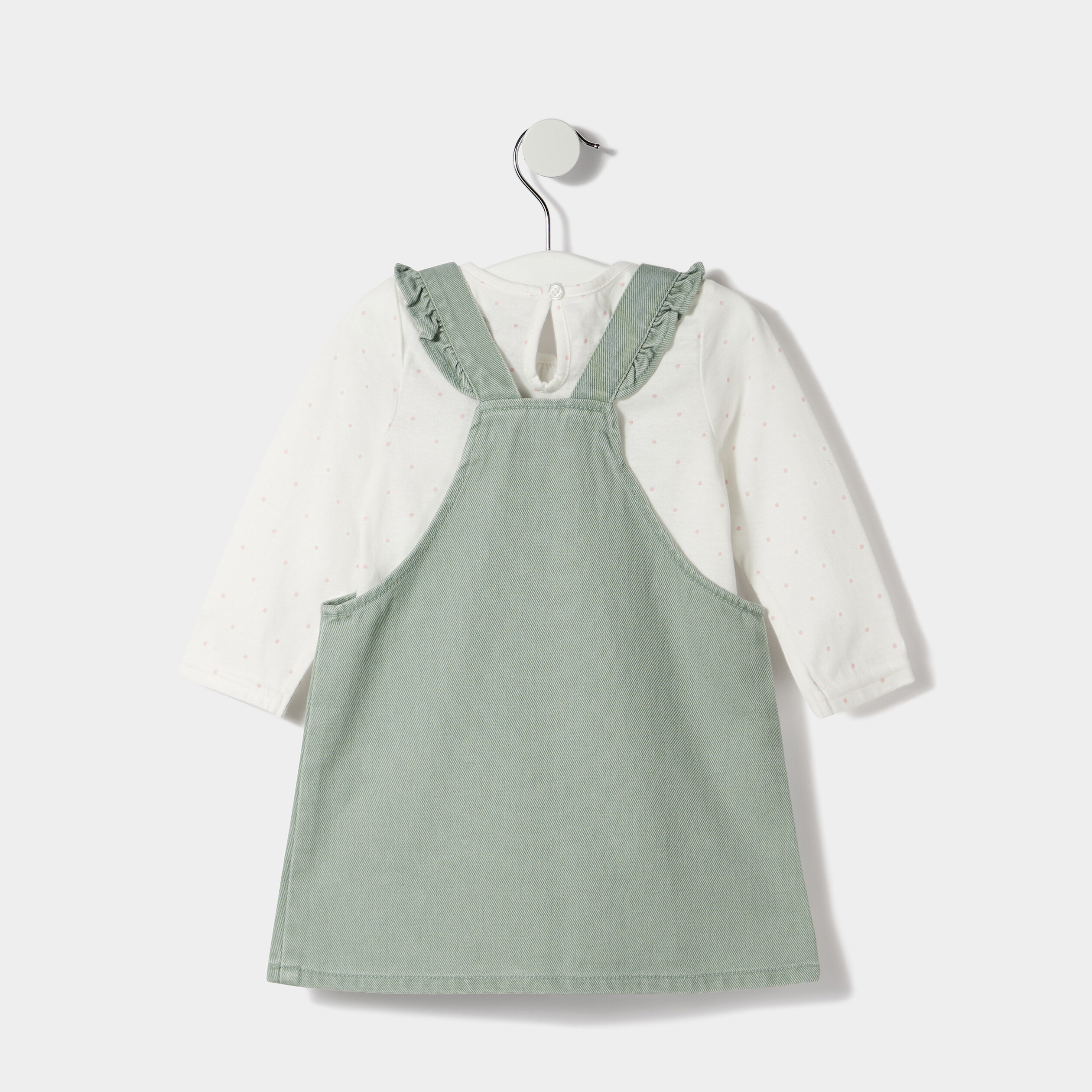 ensemble 3 pieces coton vert kaki bebef Ensemble 3 pièces coton vert kaki bébé fille