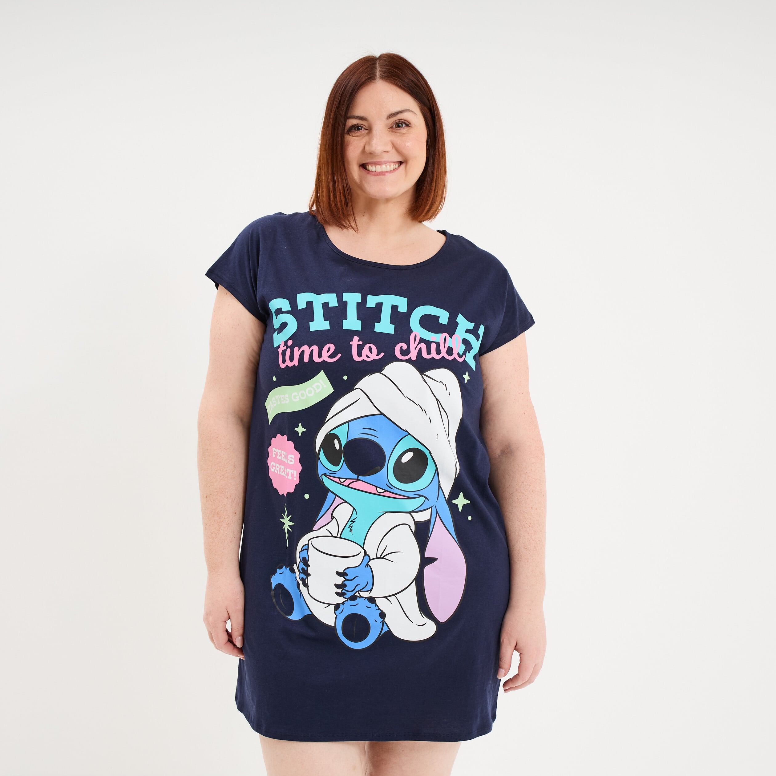 Chemise de nuit coton Stitch bleu marine femme grande taille