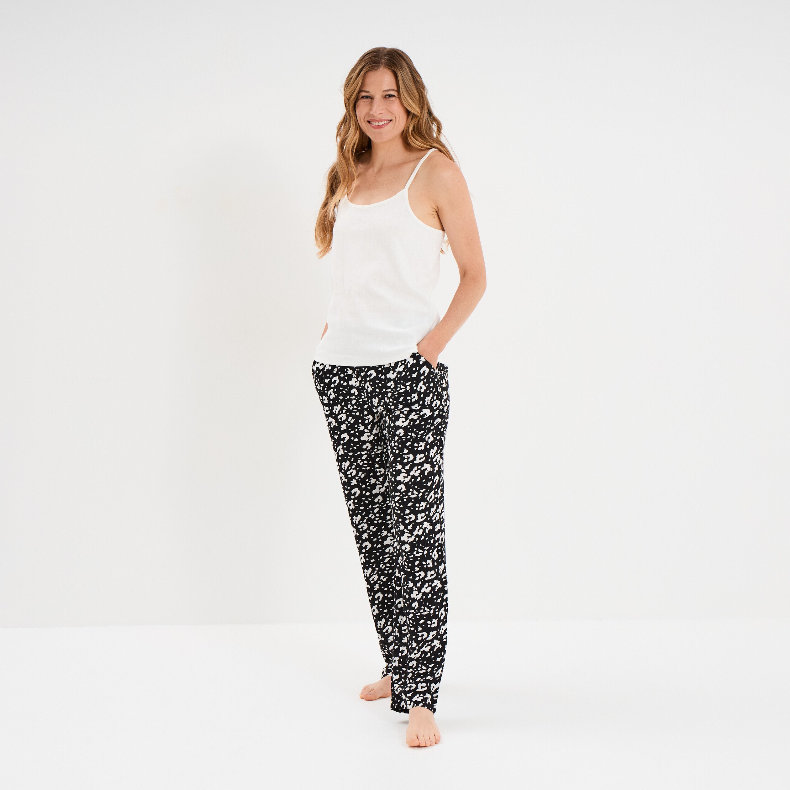 pantalon de pyjama fluide taille haute noir femme Pantalon de pyjama fluide taille haute noir femme