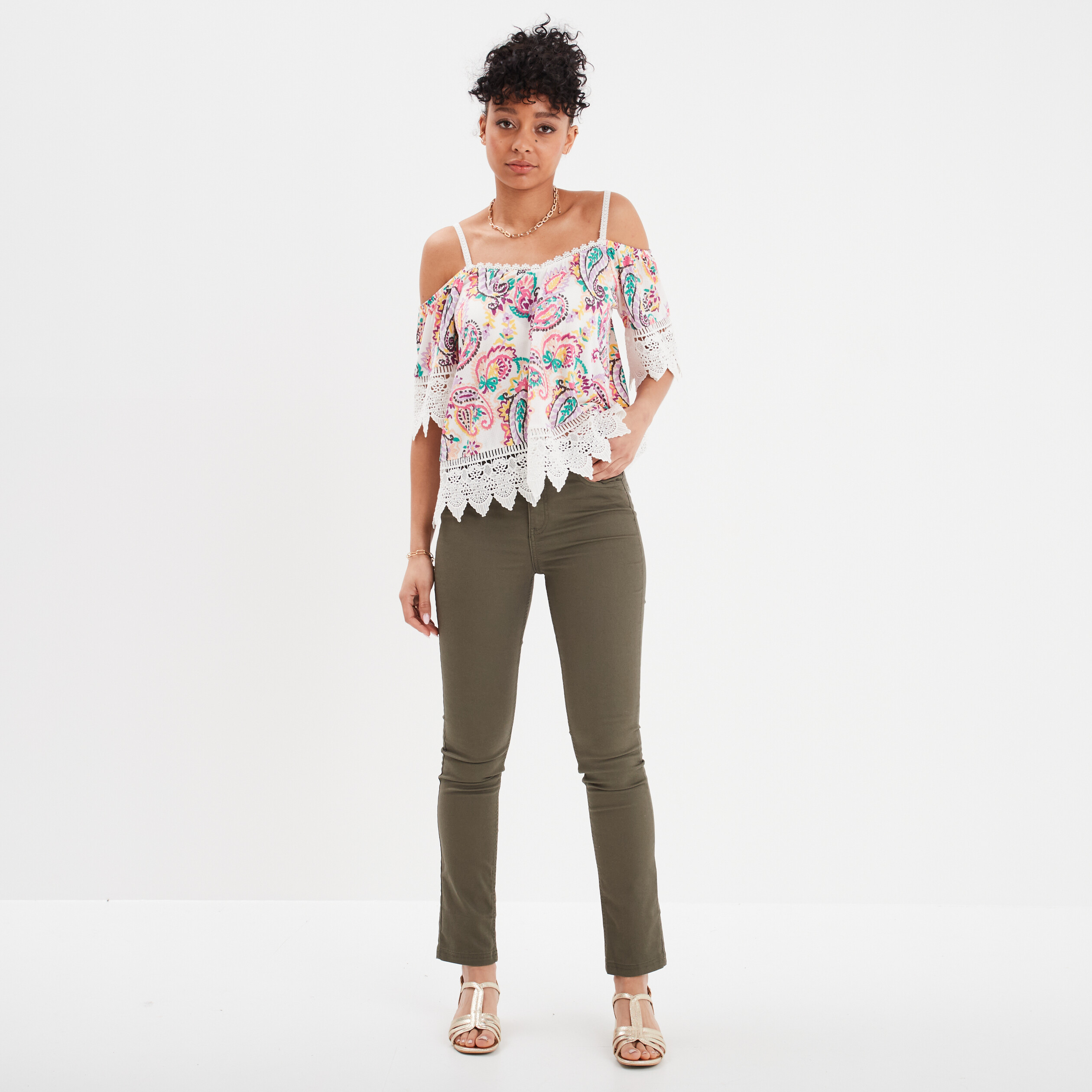 t shirt col bardot et macrame mosquitos ecru femme T-shirt col bardot et macramé Mosquitos ecru femme