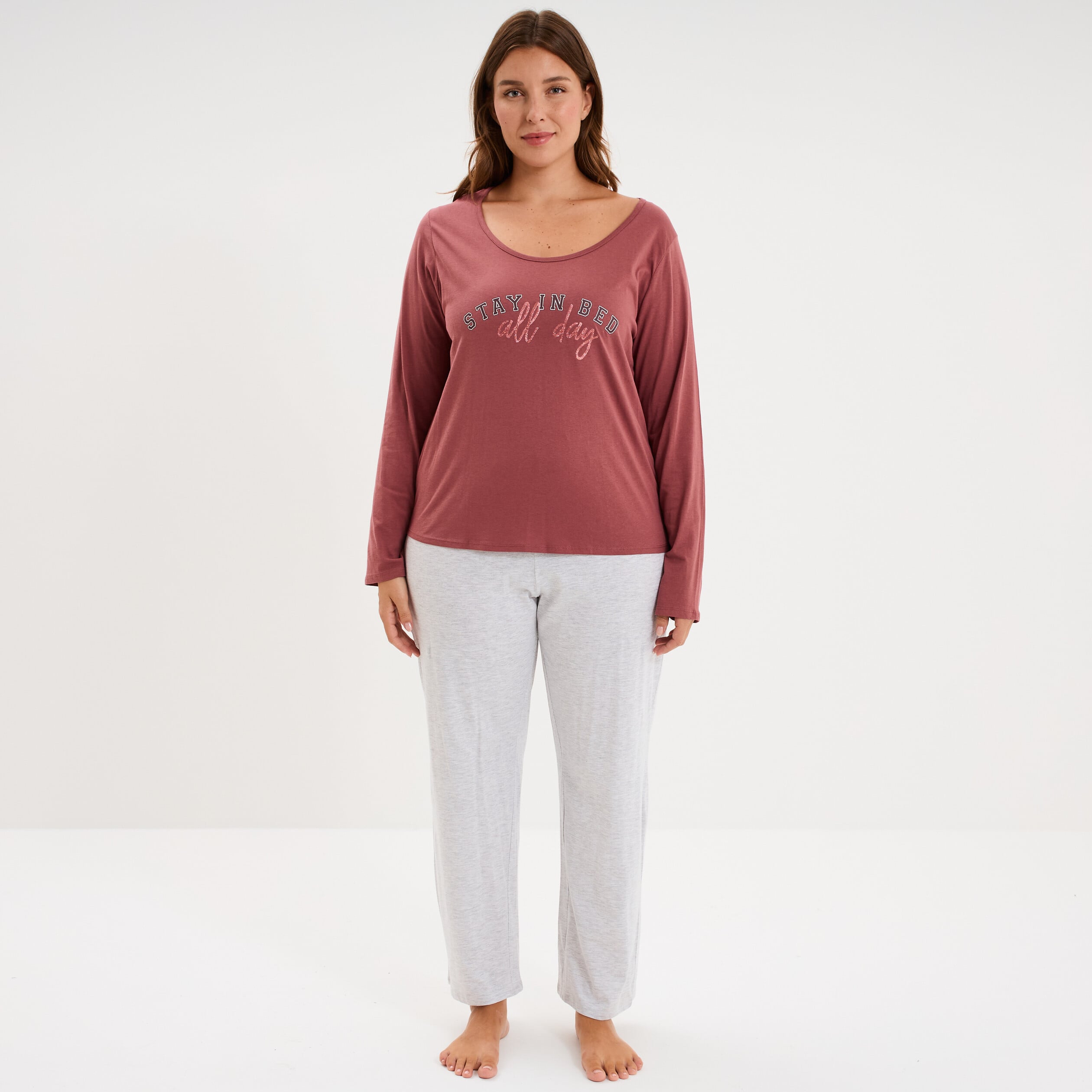 Ensemble pyjama pantalon et t-shirt rose framboise femme grande taille