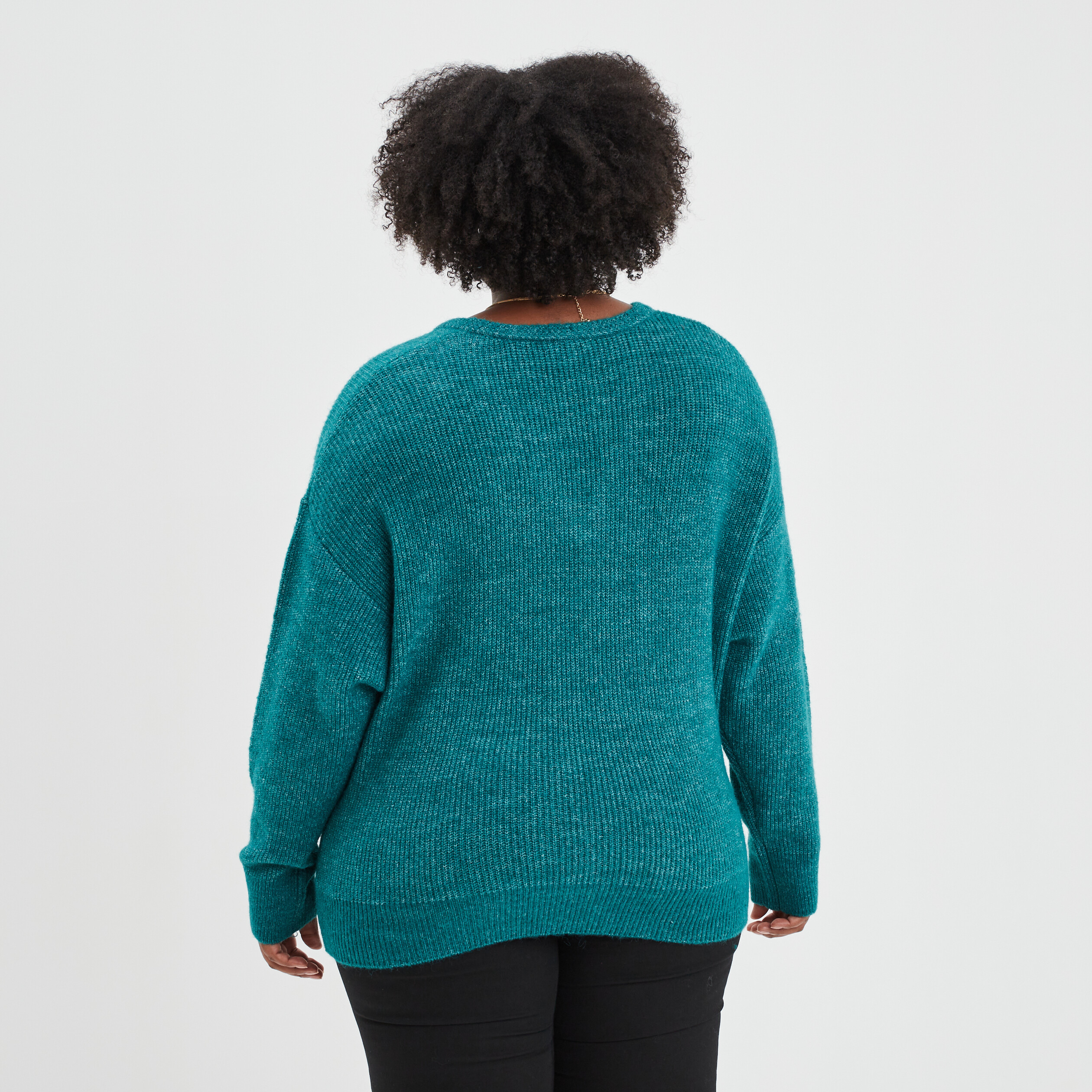 Pull manches chauves-souris col en V bleu canard femme grande taille