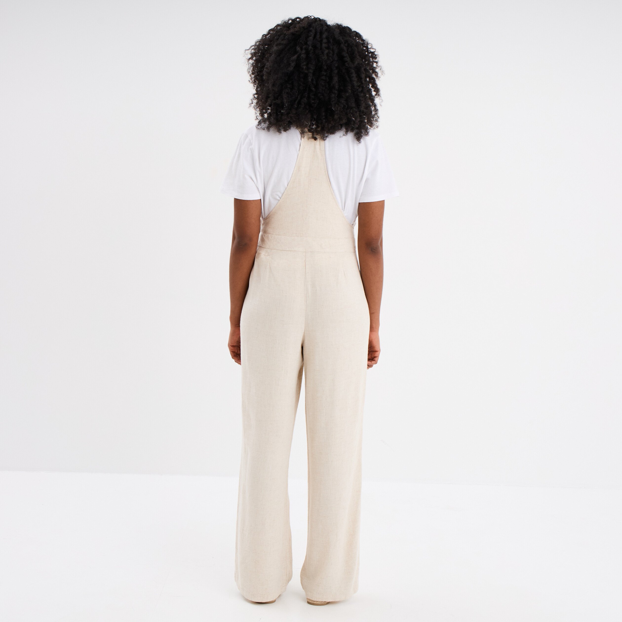 salopette jambe large bretelles nouees beige femme Salopette jambe large bretelles nouées beige femme