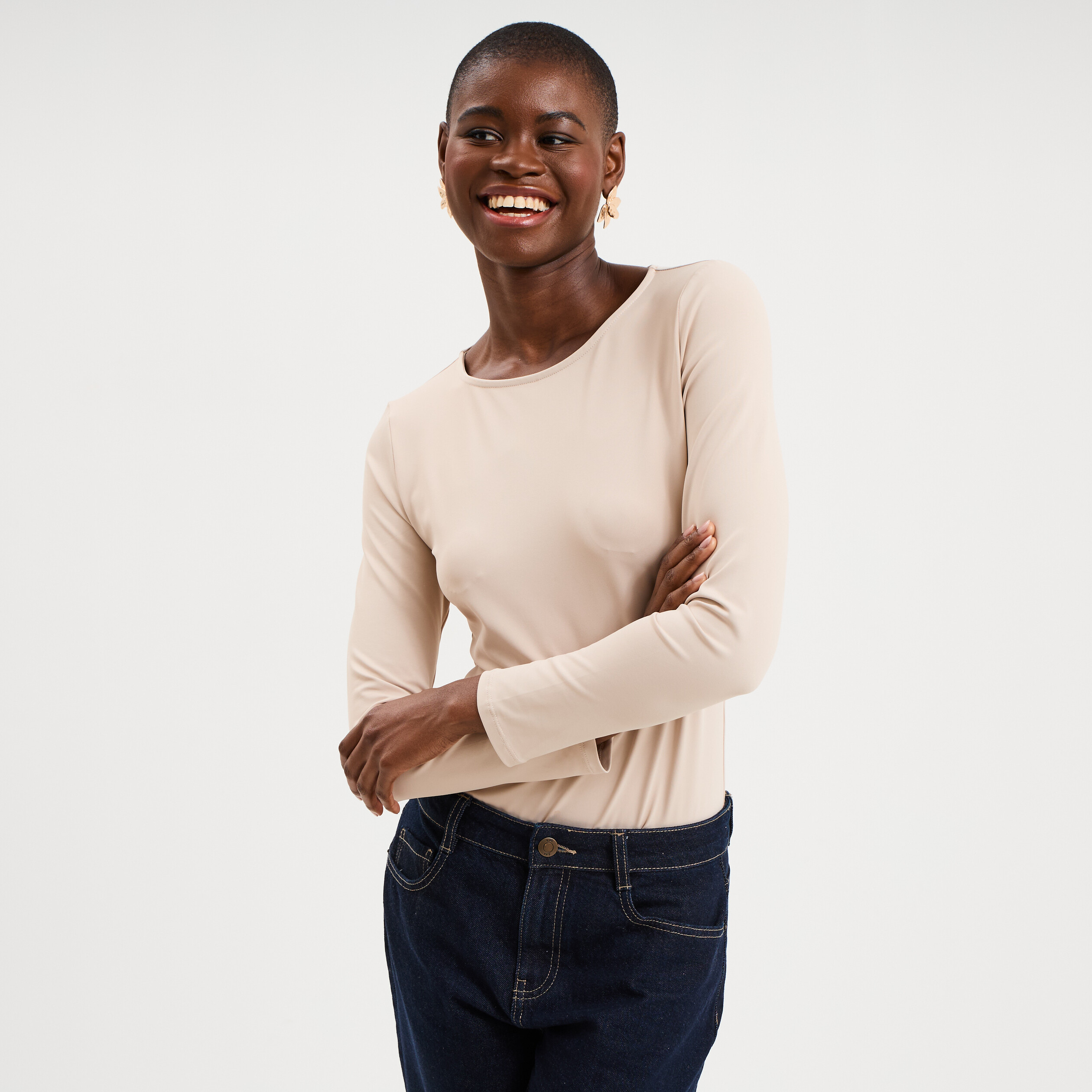 Body ajust&eacute; manches longues beige femme